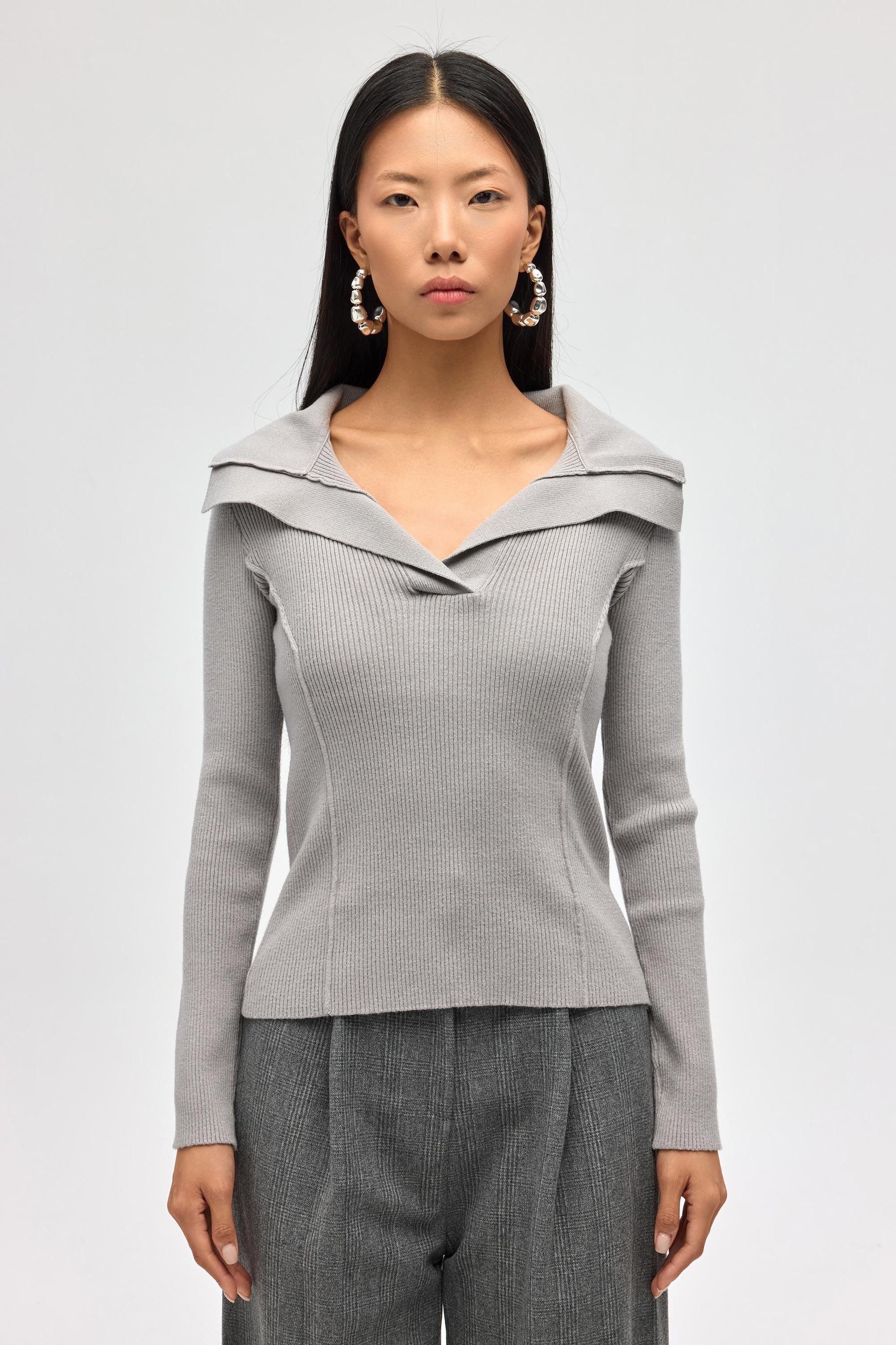 İnari Polo Yaka Gri Triko Kazak