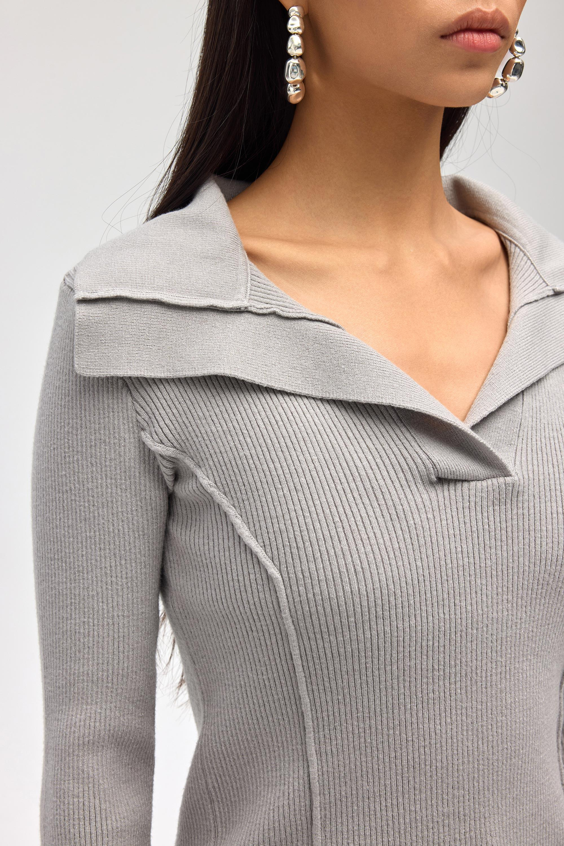 İnari Polo Yaka Gri Triko Kazak