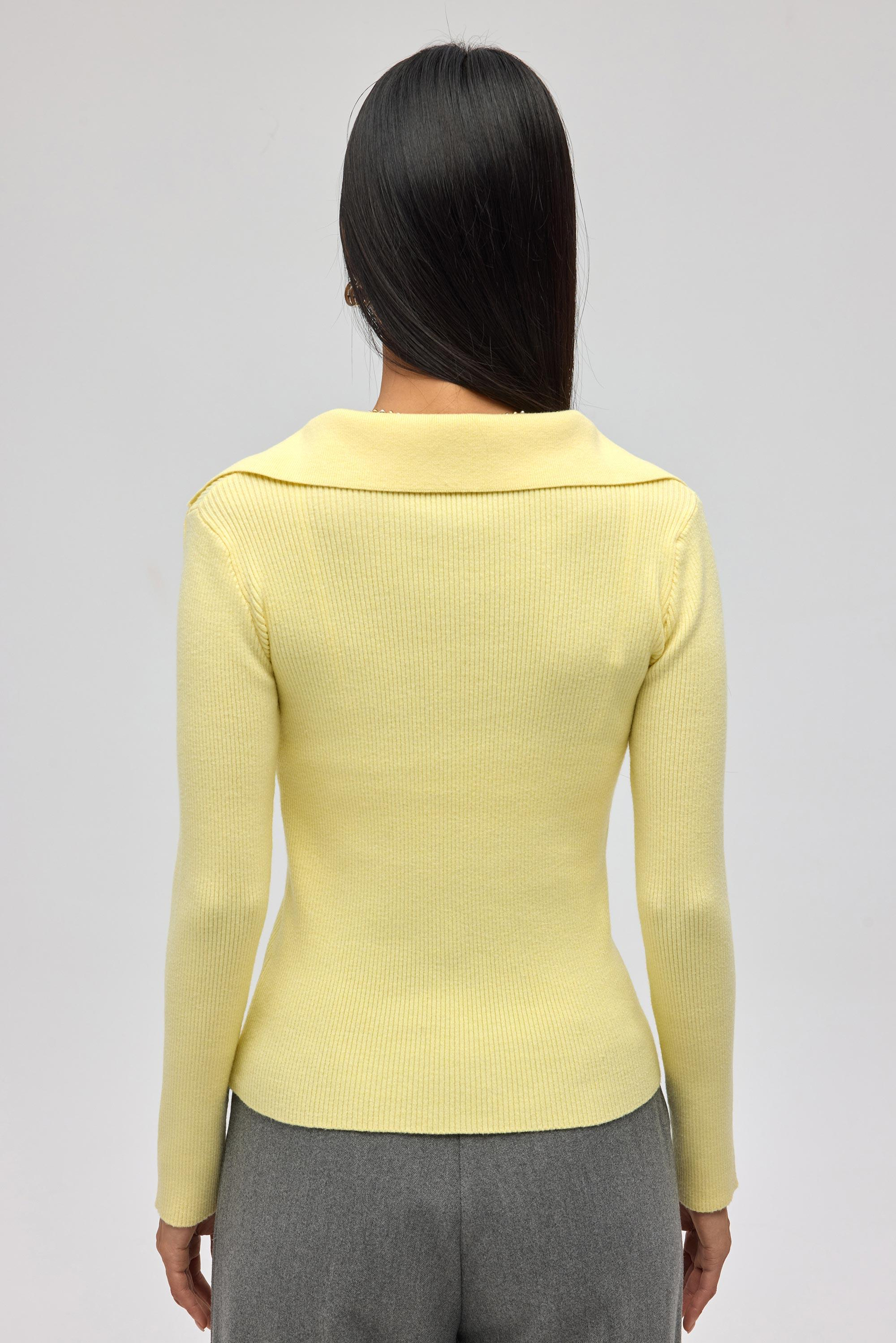 İnari Polo Yaka Sarı Triko Kazak