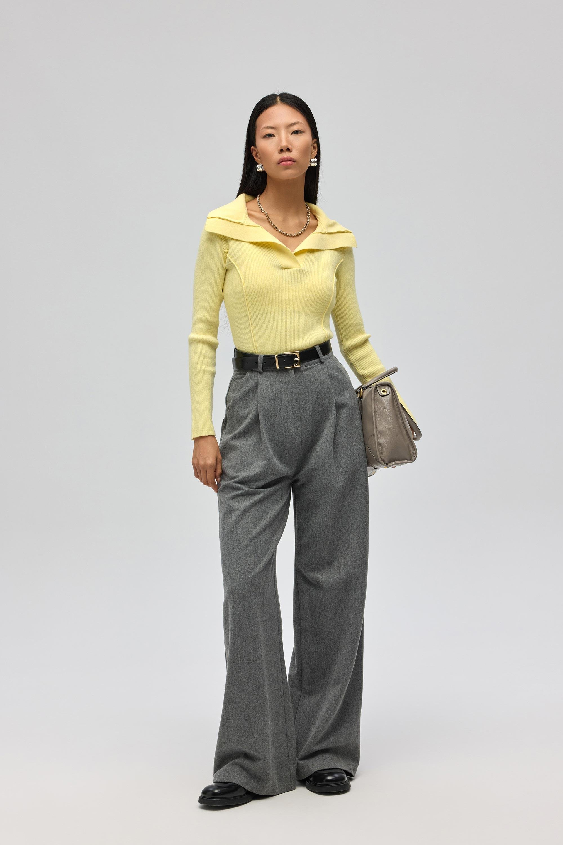 İnari Polo Yaka Sarı Triko Kazak