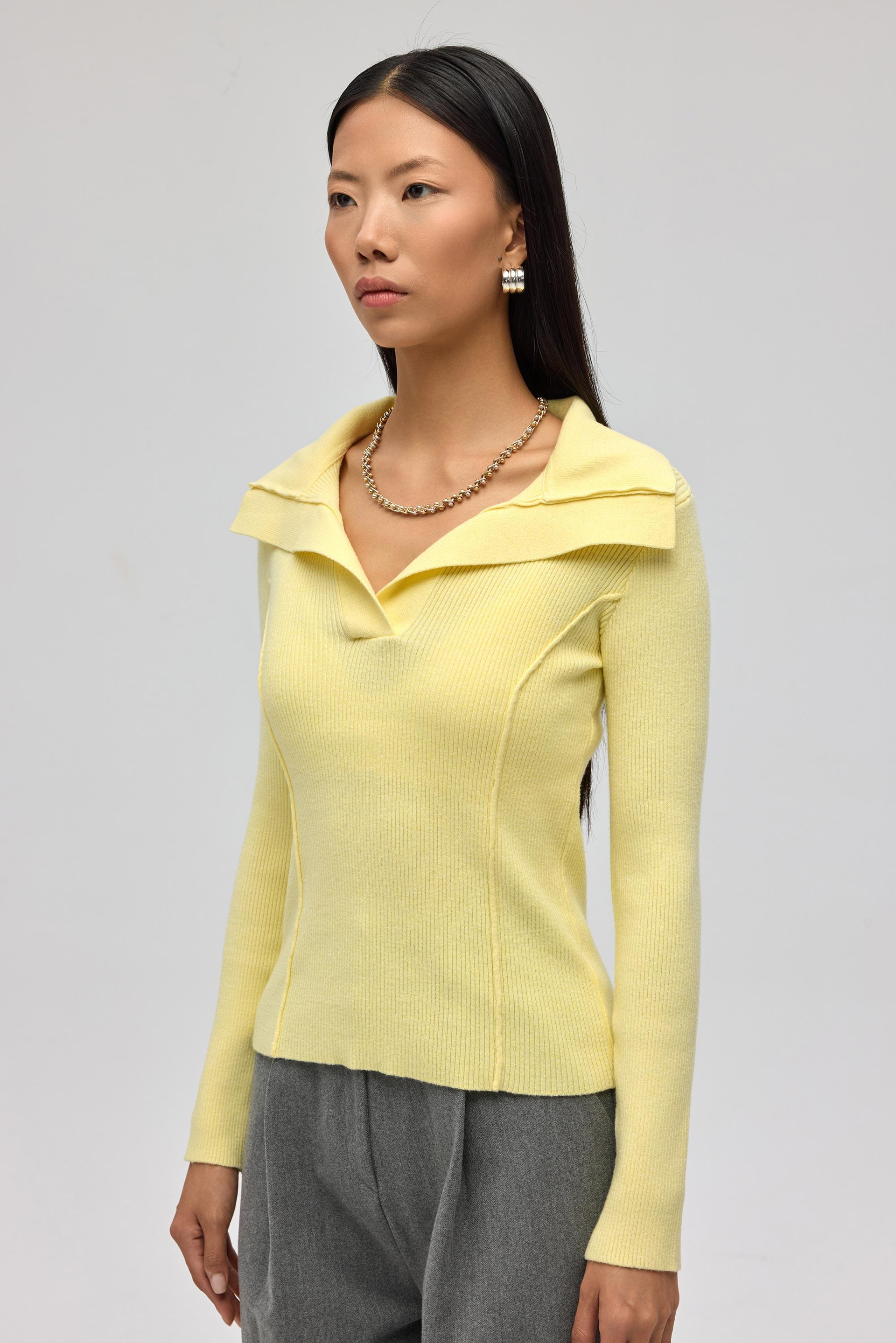 İnari Polo Yaka Sarı Triko Kazak