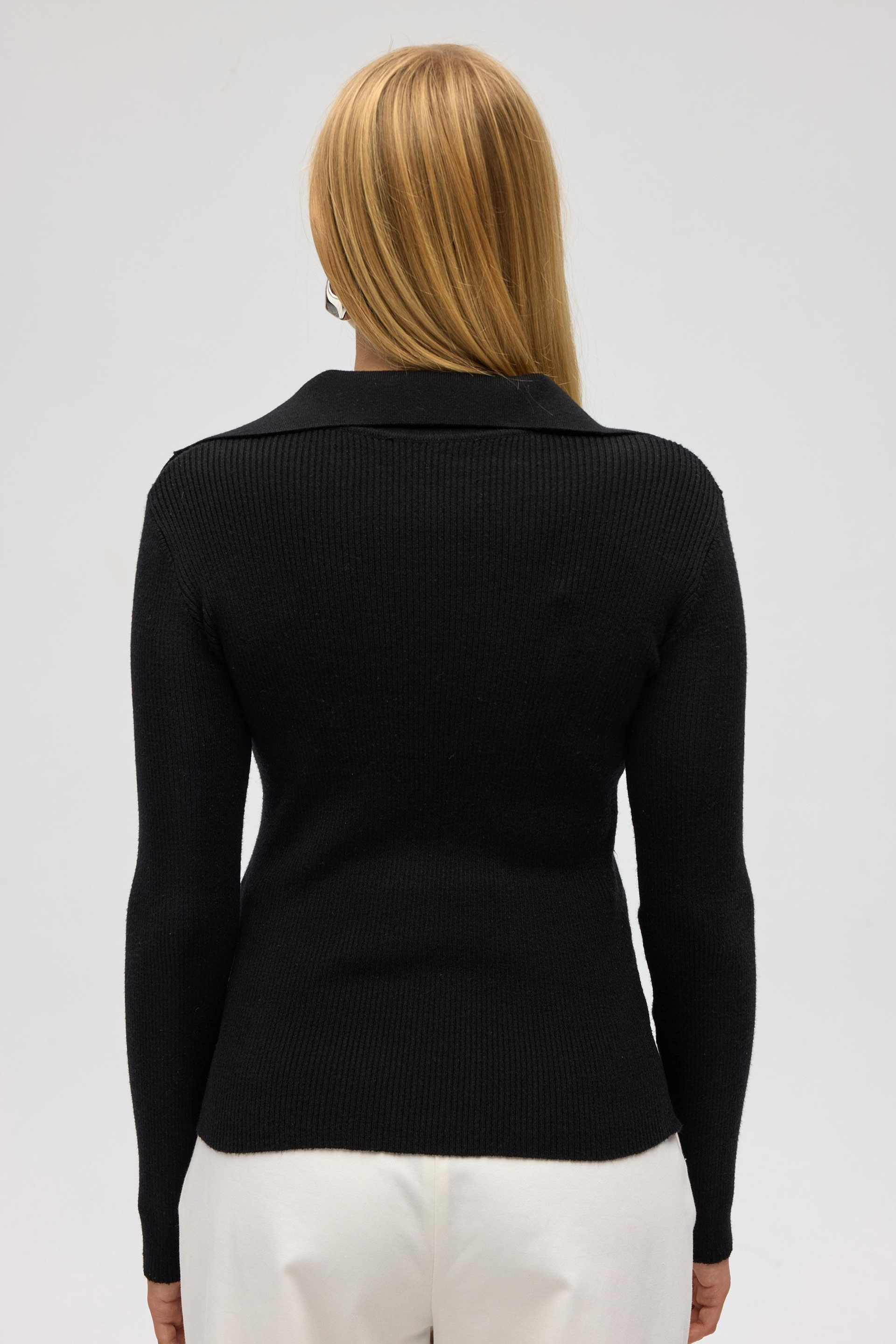 İnari Polo Yaka Siyah Triko Kazak