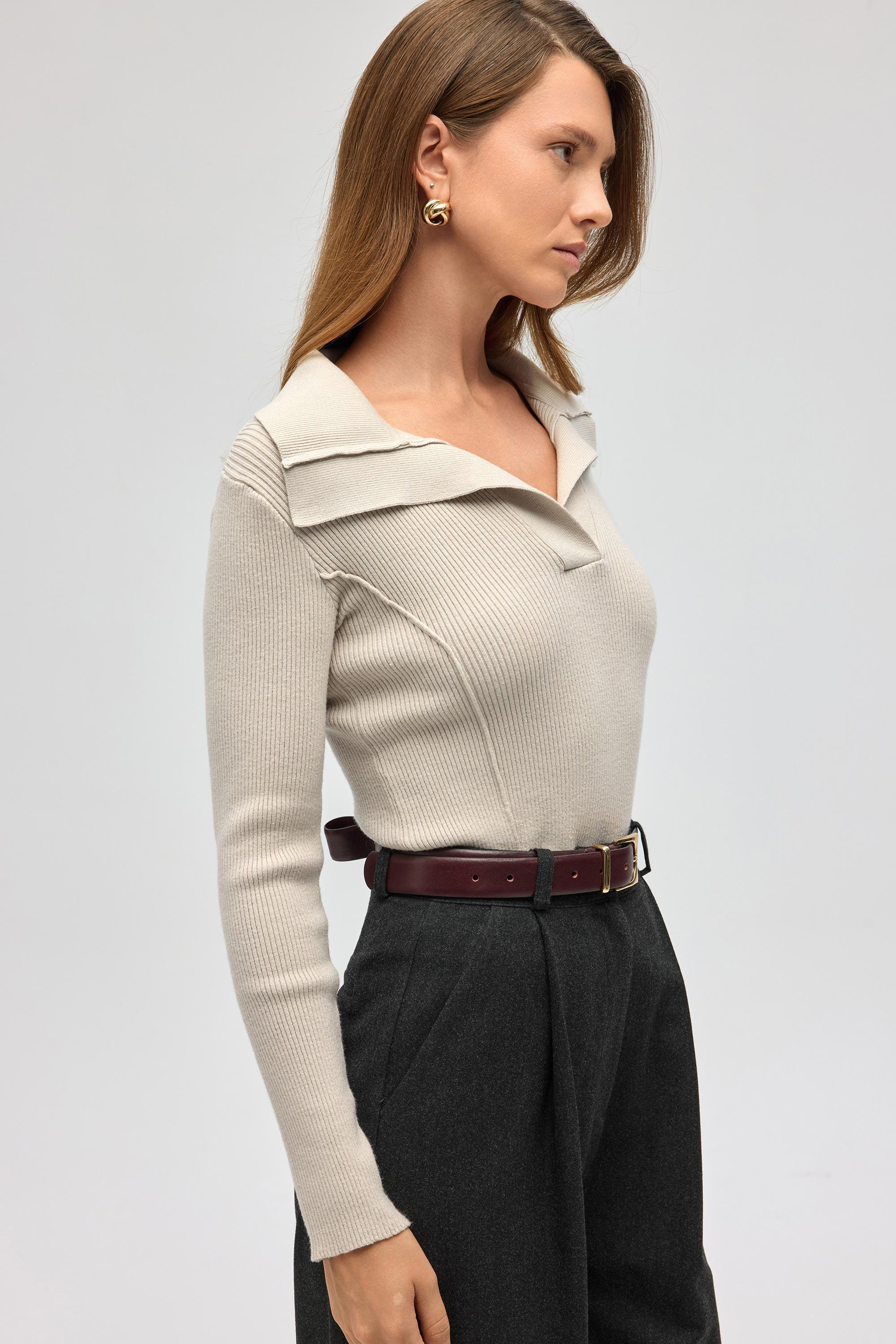 İnari Polo Yaka Taş Triko Kazak