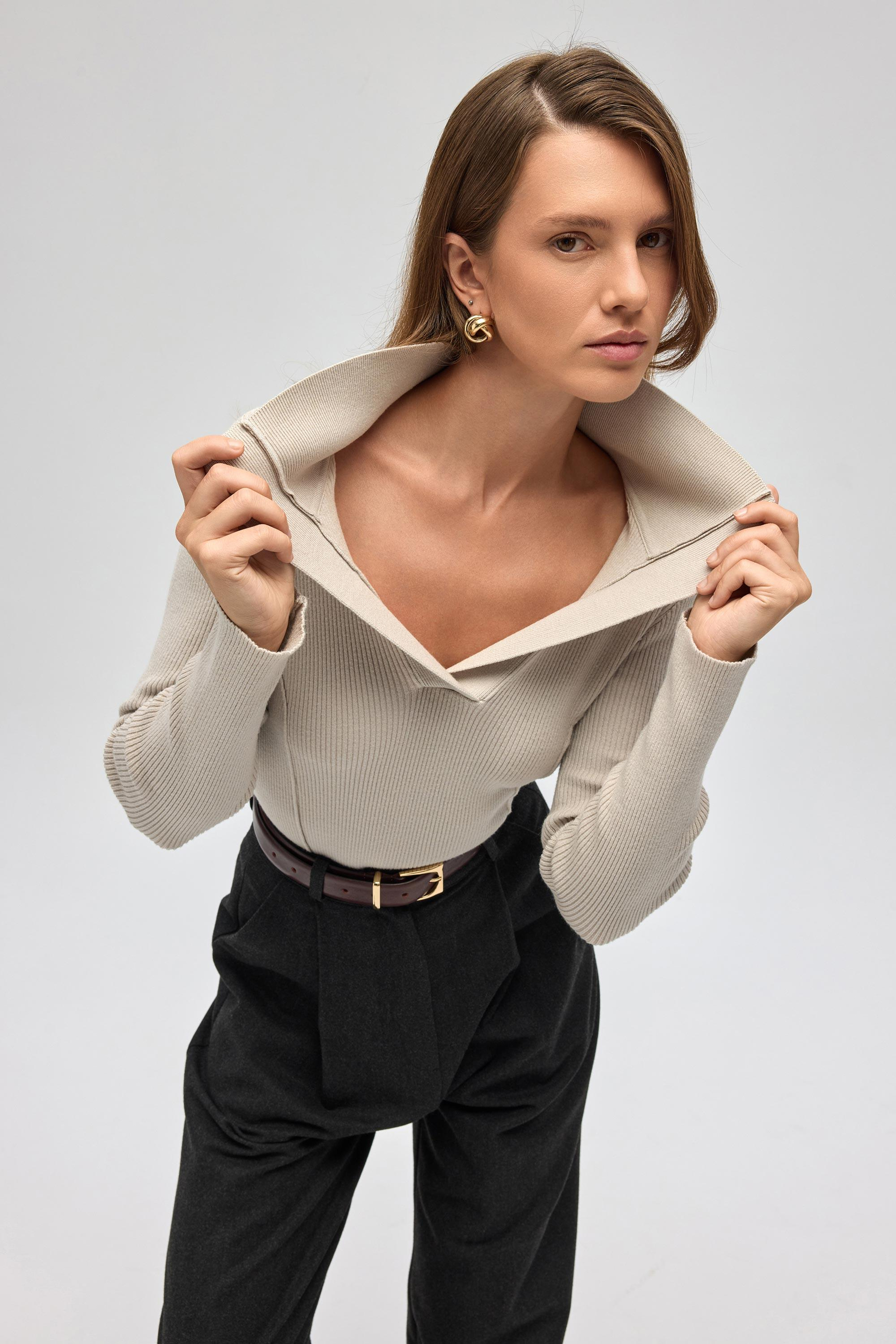 İnari Polo Yaka Taş Triko Kazak