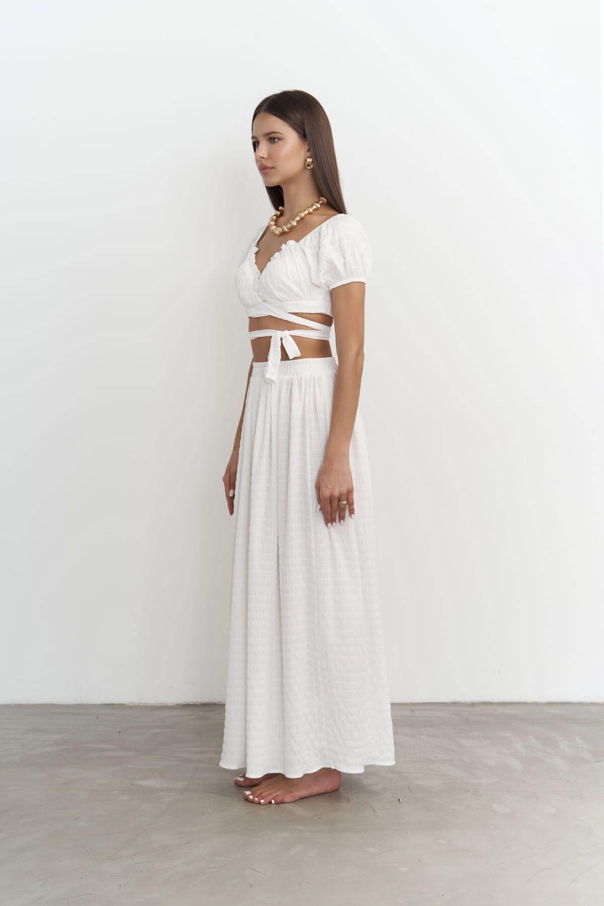 Indriya White Crop And Skirt Set