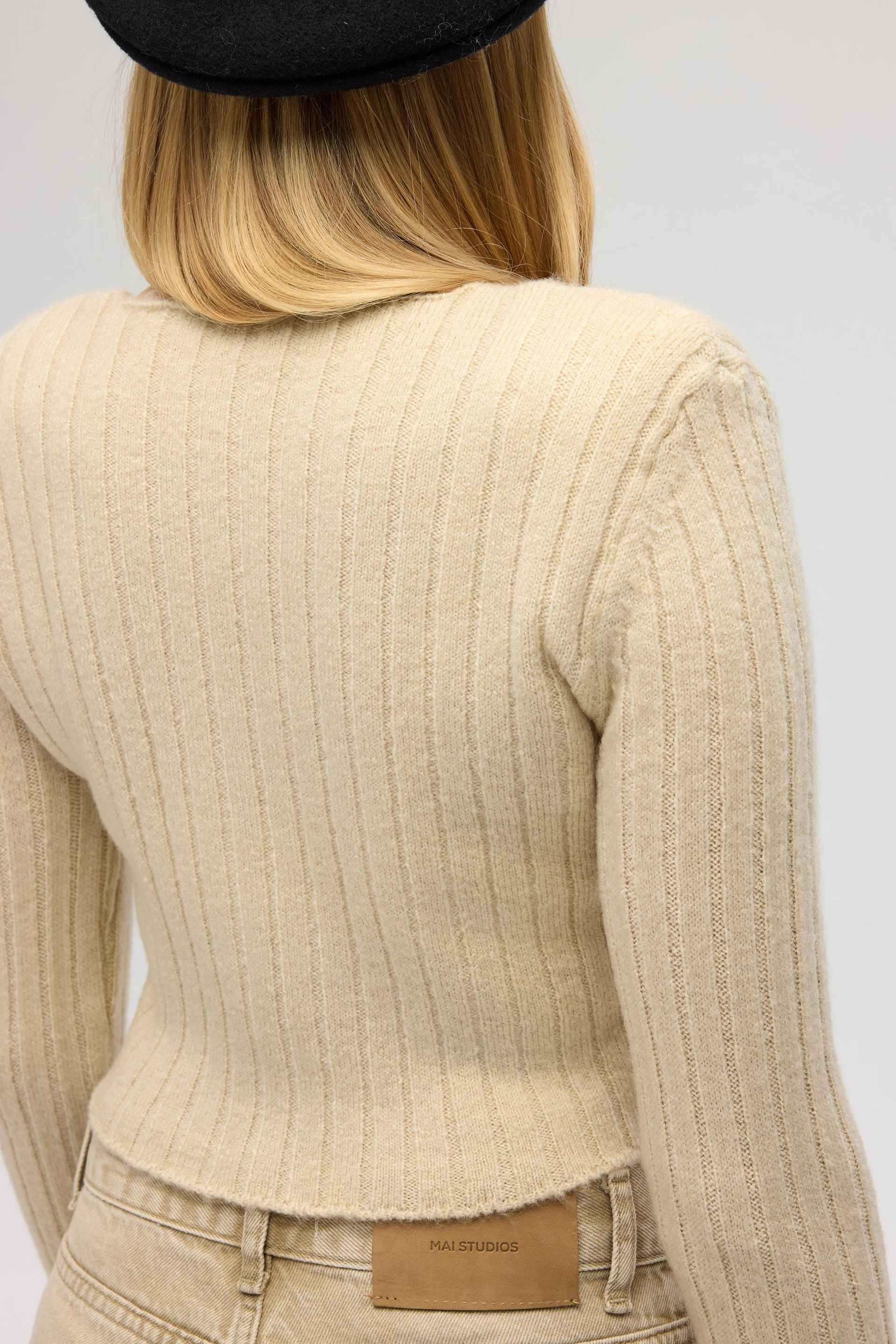 Isador Vatkalı Bej Crop Triko Hırka