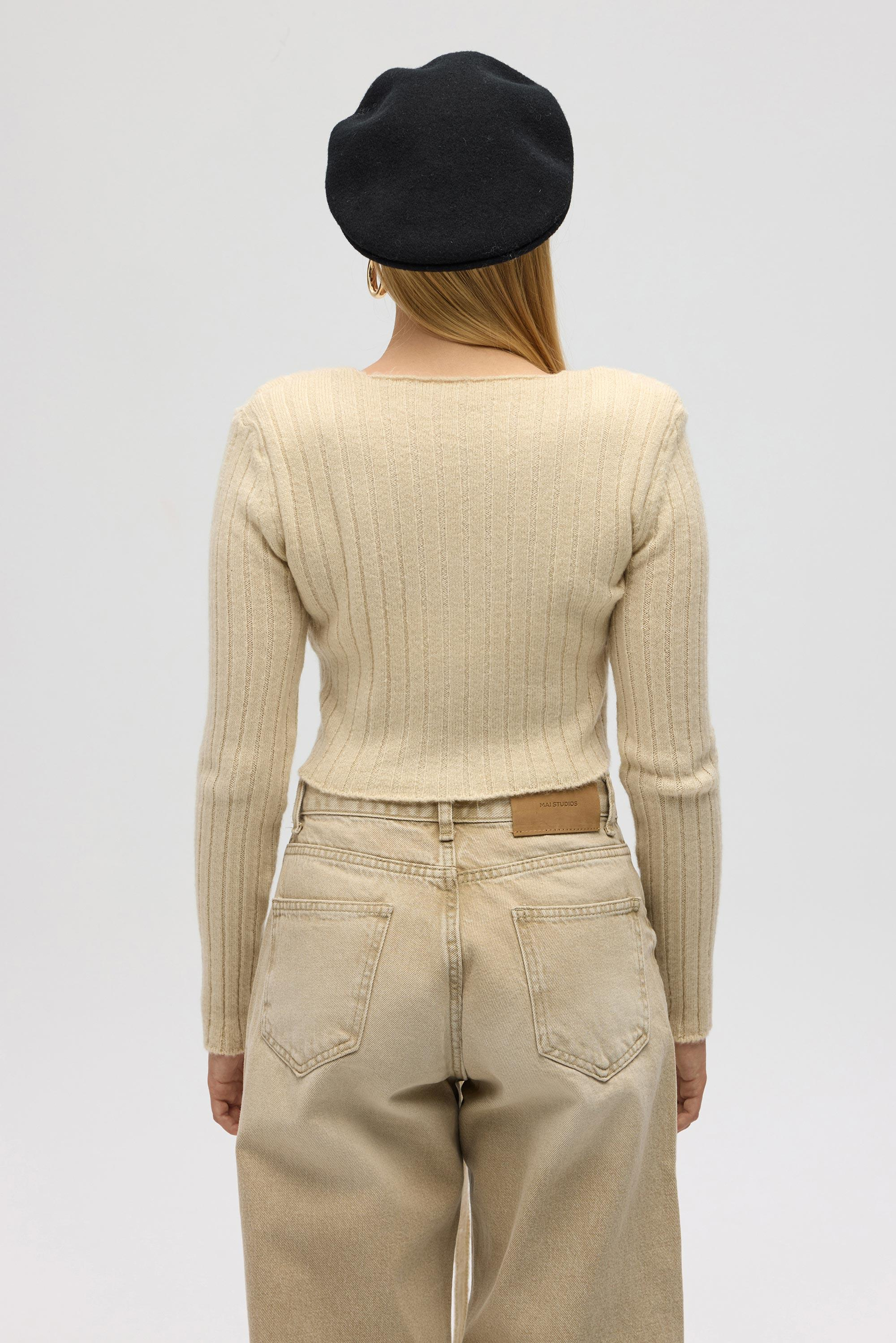 Isador Vatkalı Bej Crop Triko Hırka