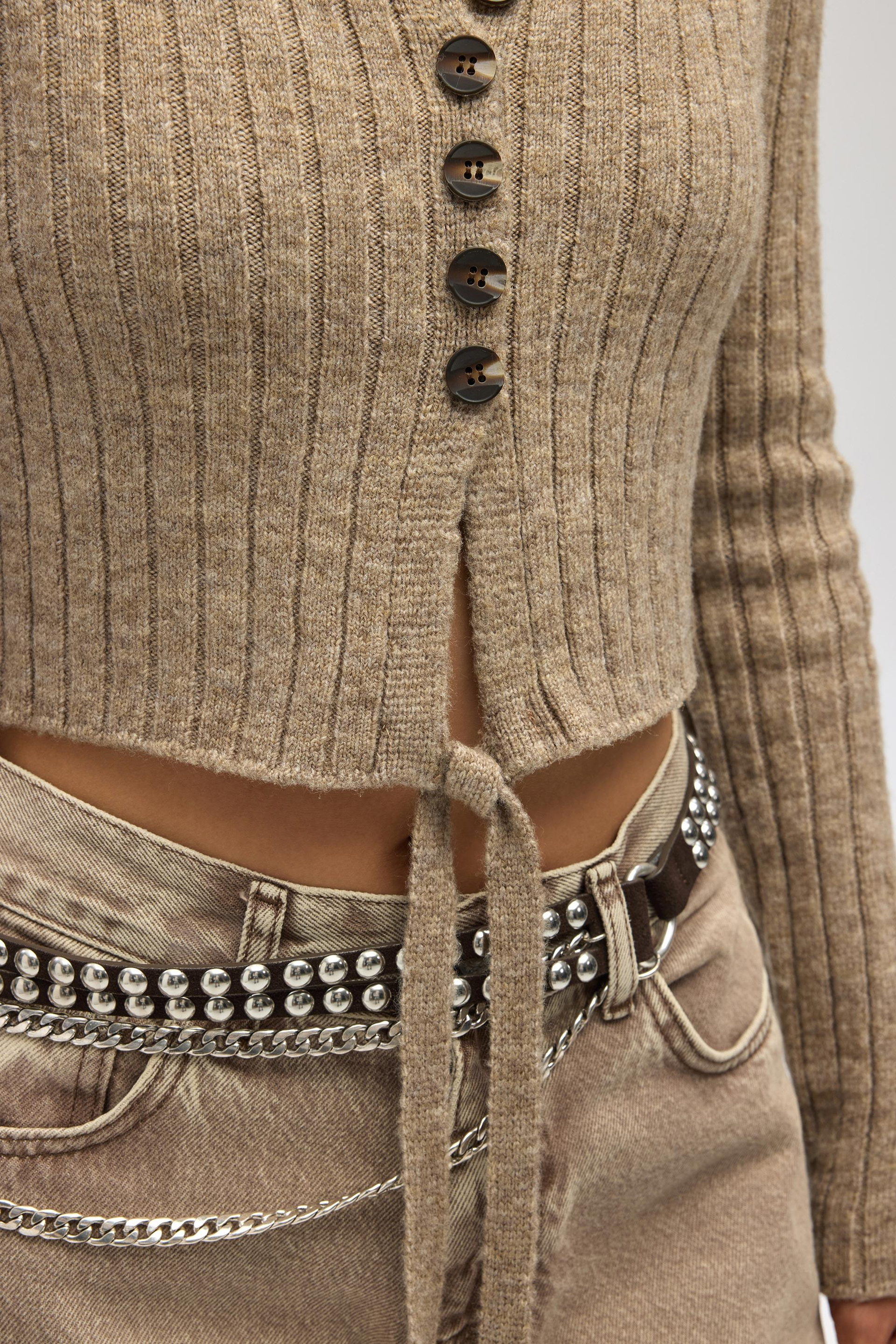 Isador Vatkalı Vizon Crop Triko Hırka