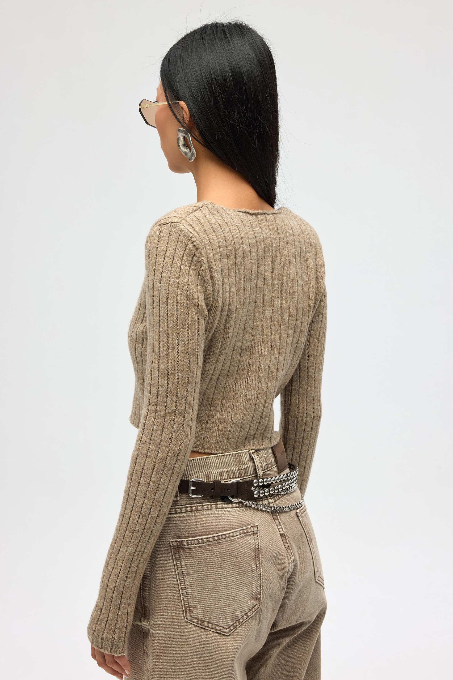 Isador Vatkalı Vizon Crop Triko Hırka