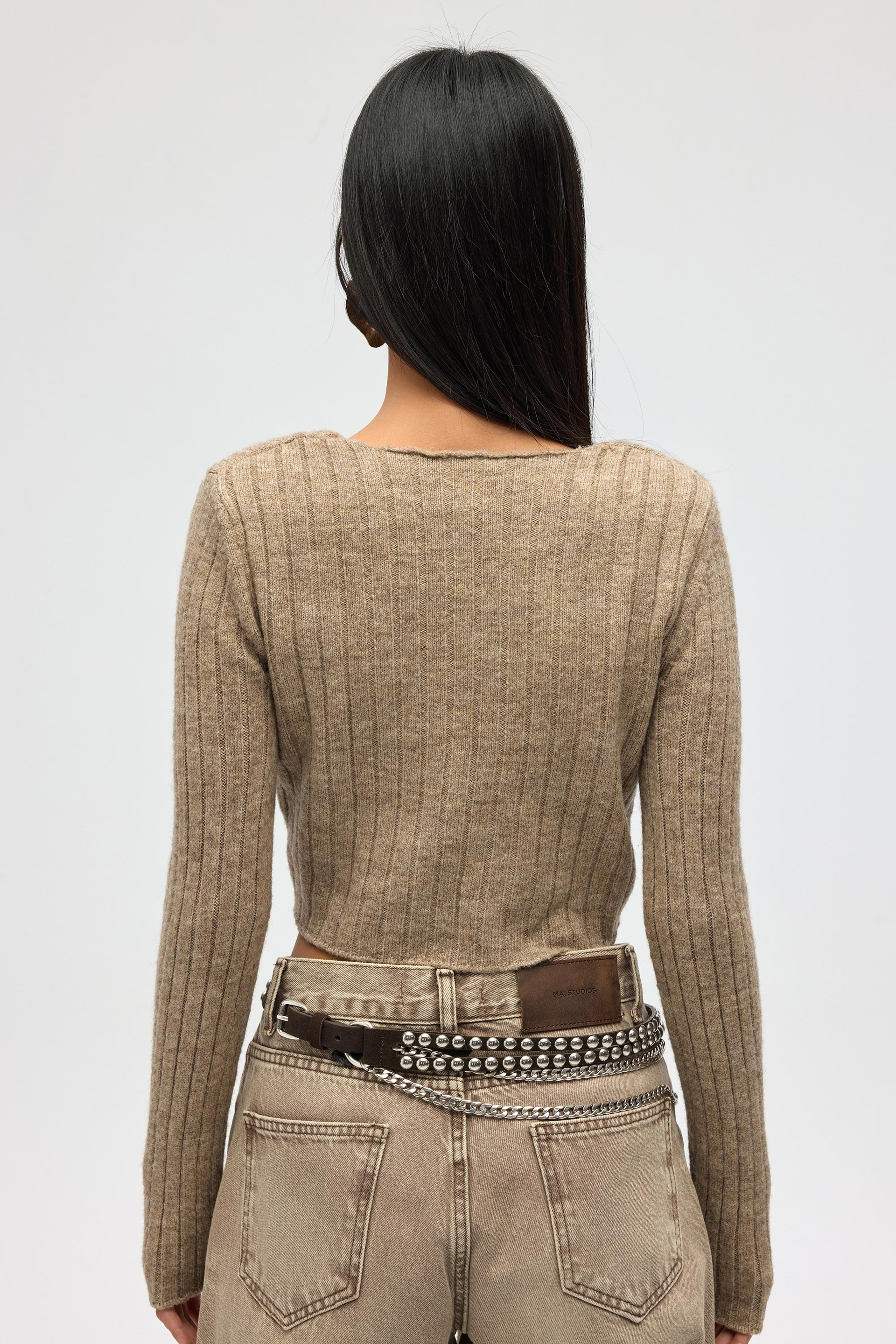 Isador Vatkalı Vizon Crop Triko Hırka