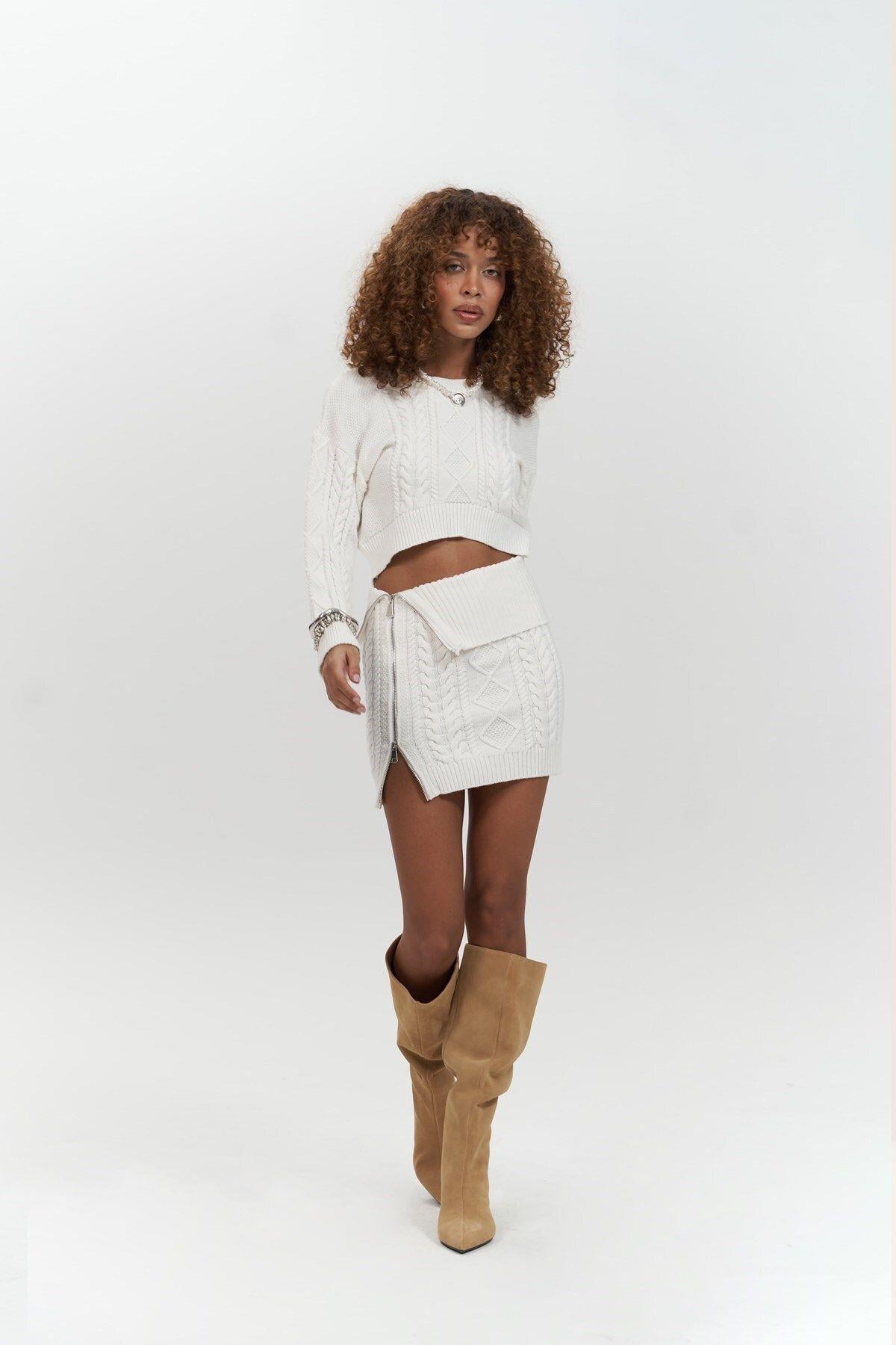 Isolde Ecru Sweater&Mini Skirt Set