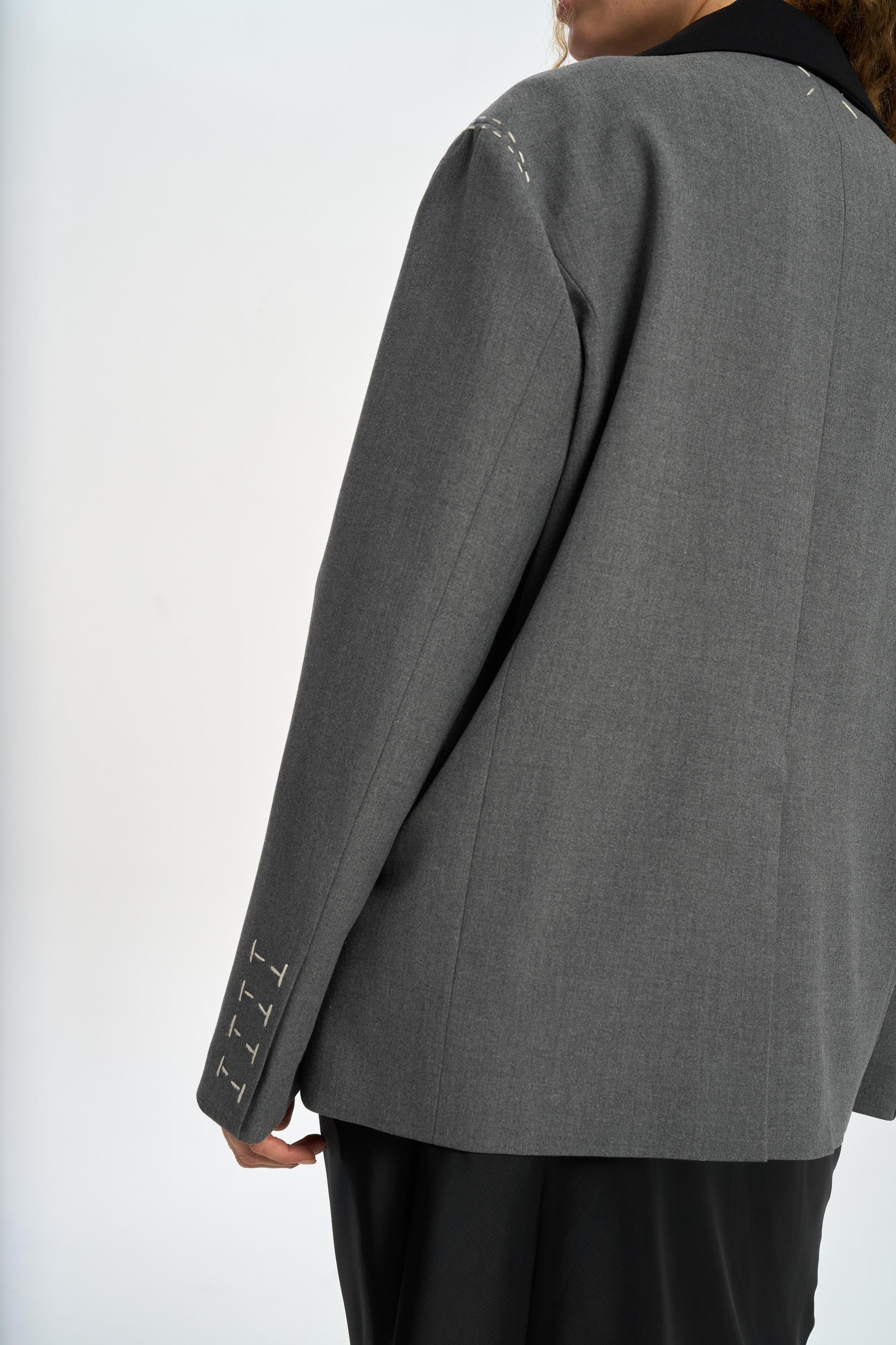 Iva Embroidery Detailed Charcoal Blazer
