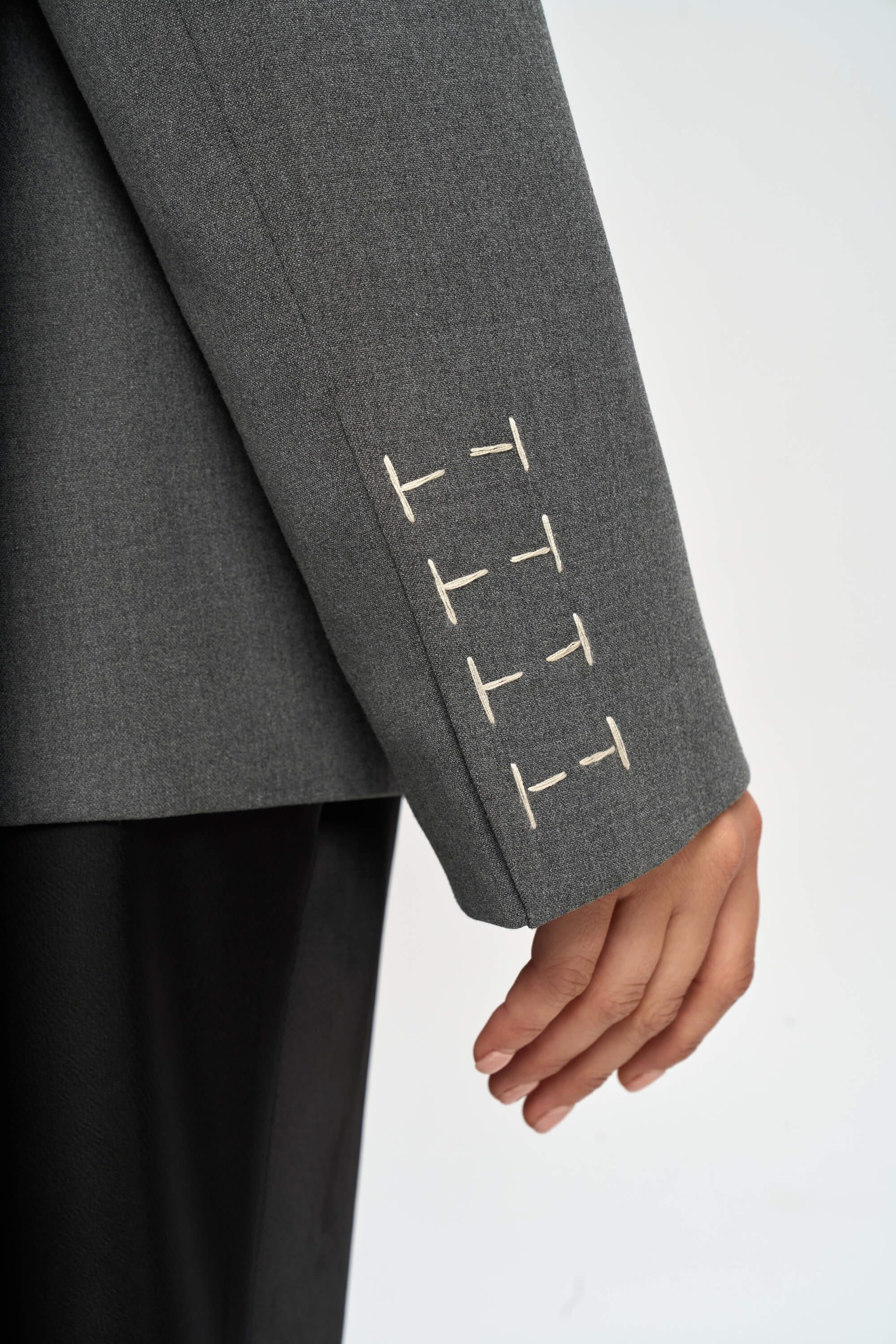 Iva Embroidery Detailed Charcoal Blazer