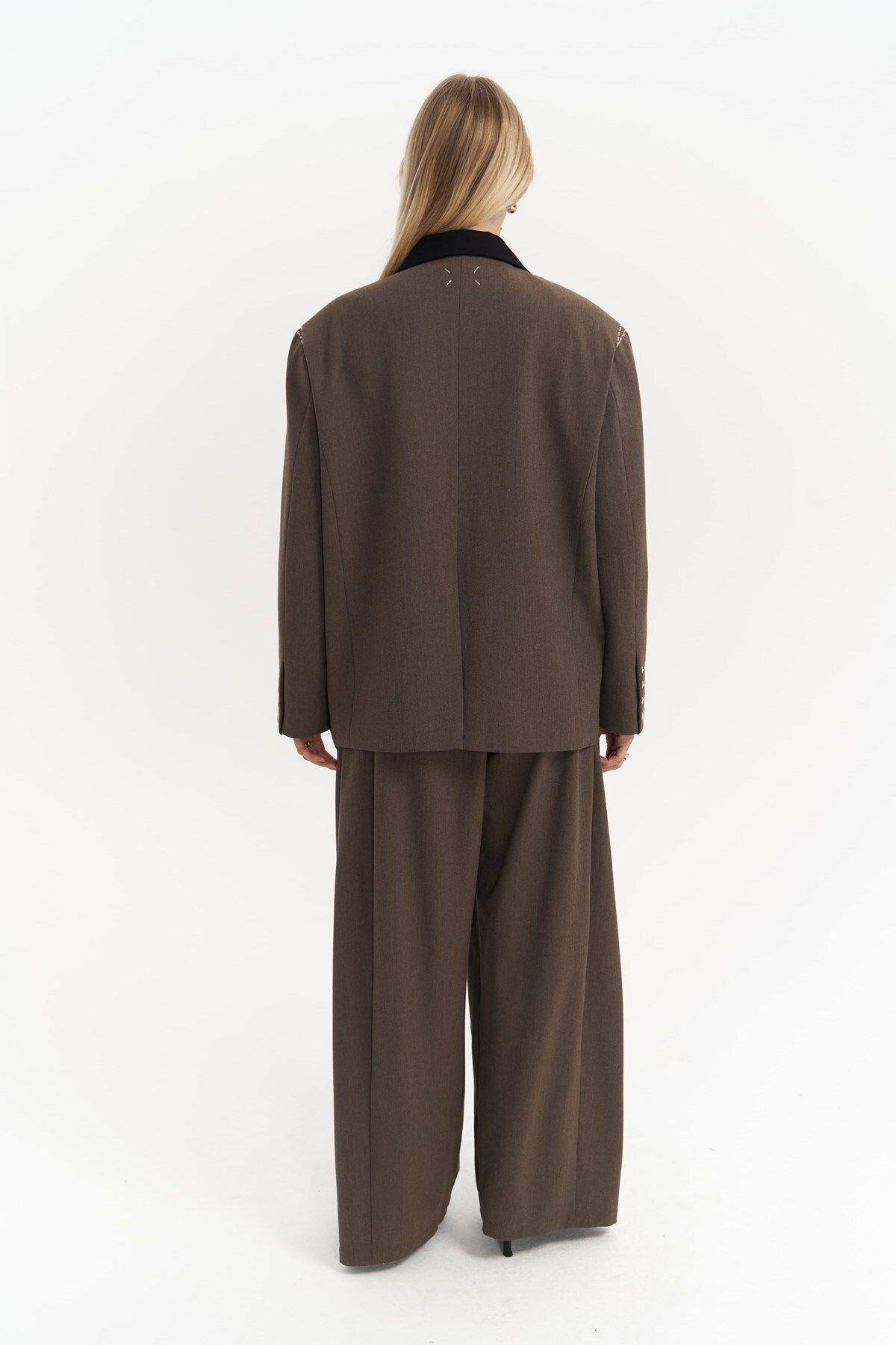 Iva Brown Blazer with Embroidery Detail