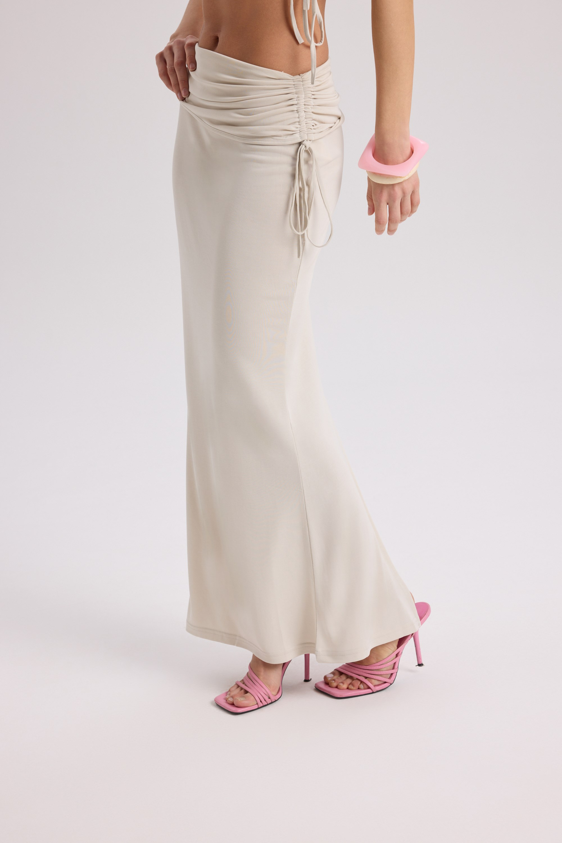 Ivan Ruched Beige Crop Skirt Set