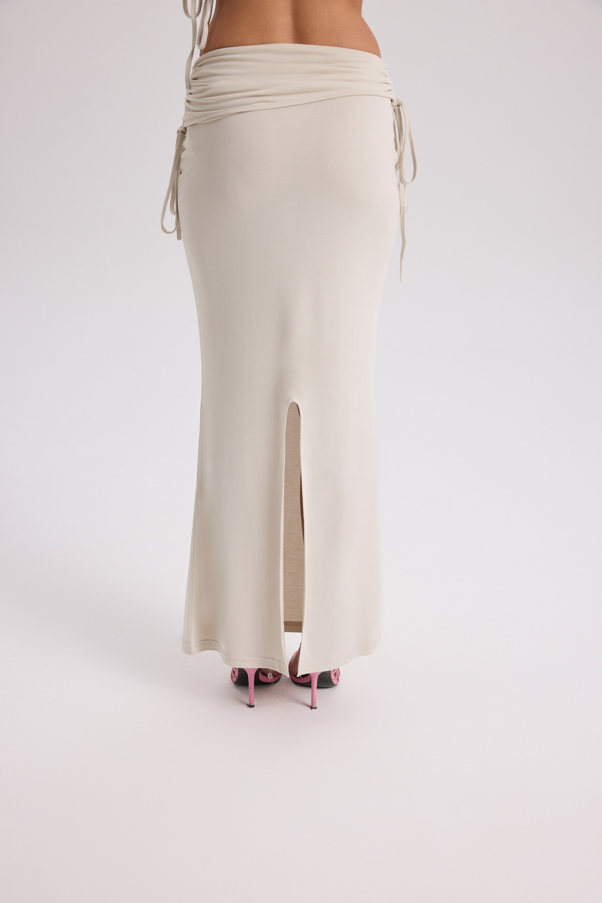 Ivan Ruched Beige Crop Skirt Set