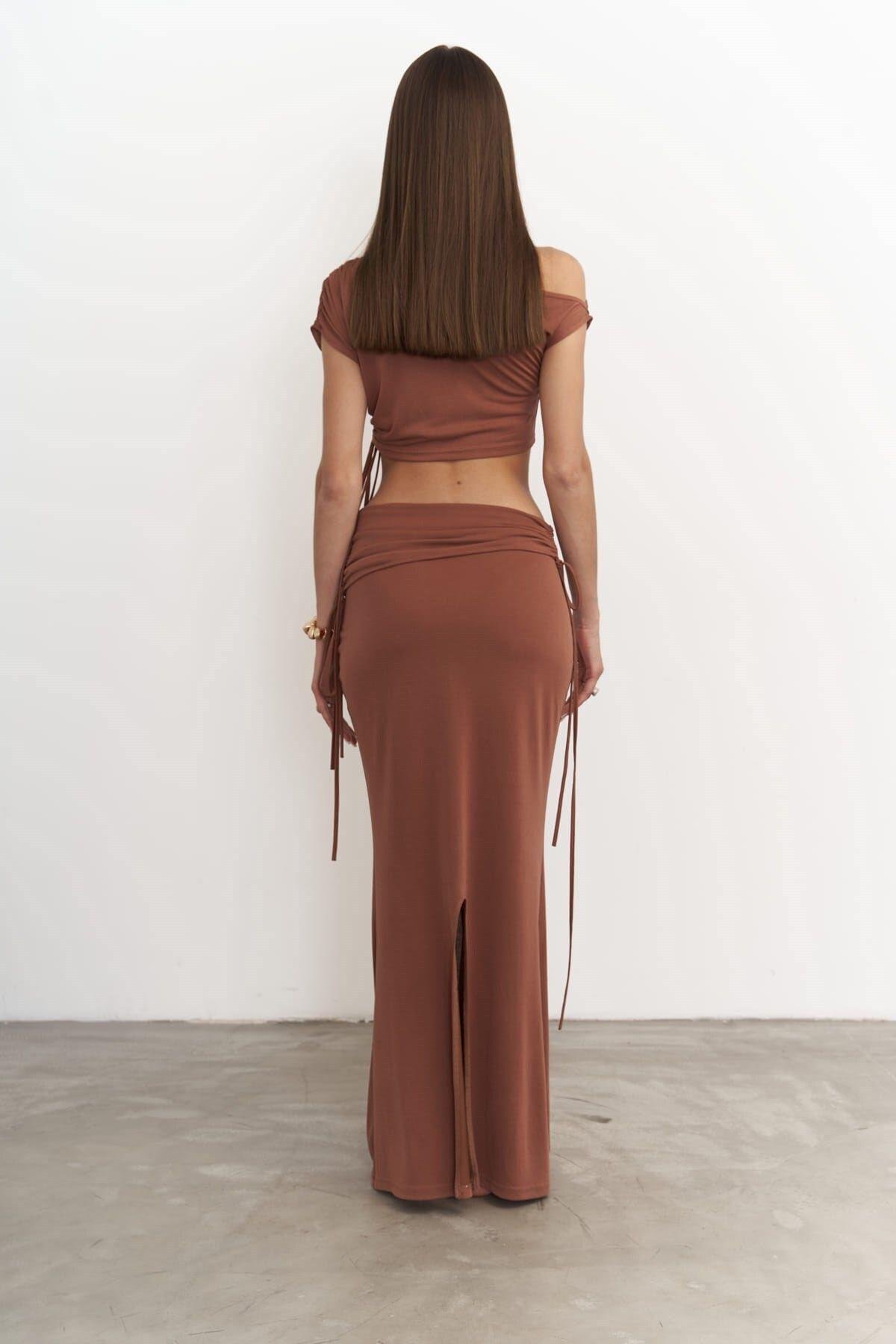 Ivan Büzgülü Kahve Crop Etek Takım