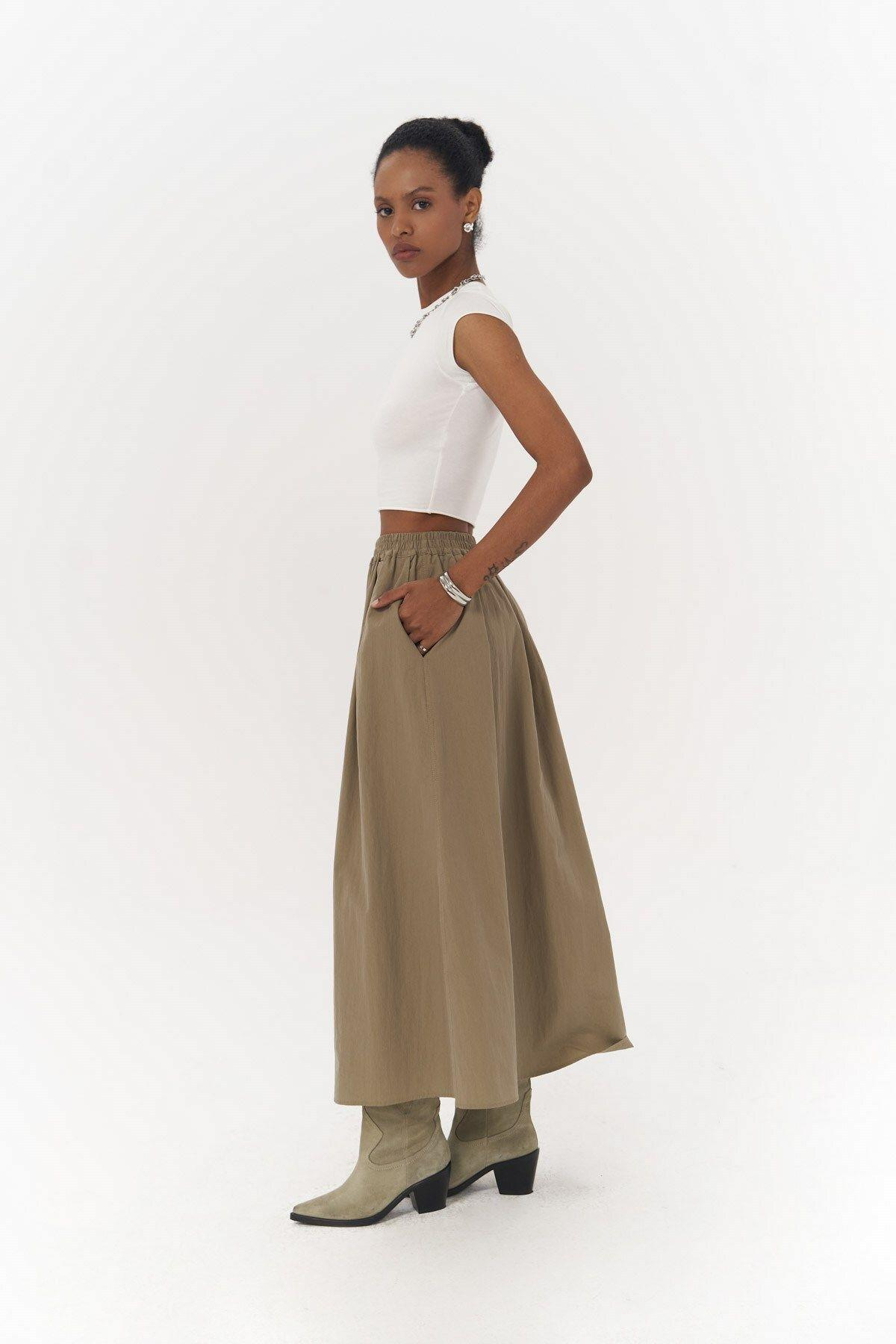 Ivory Khaki Parachute Skirt
