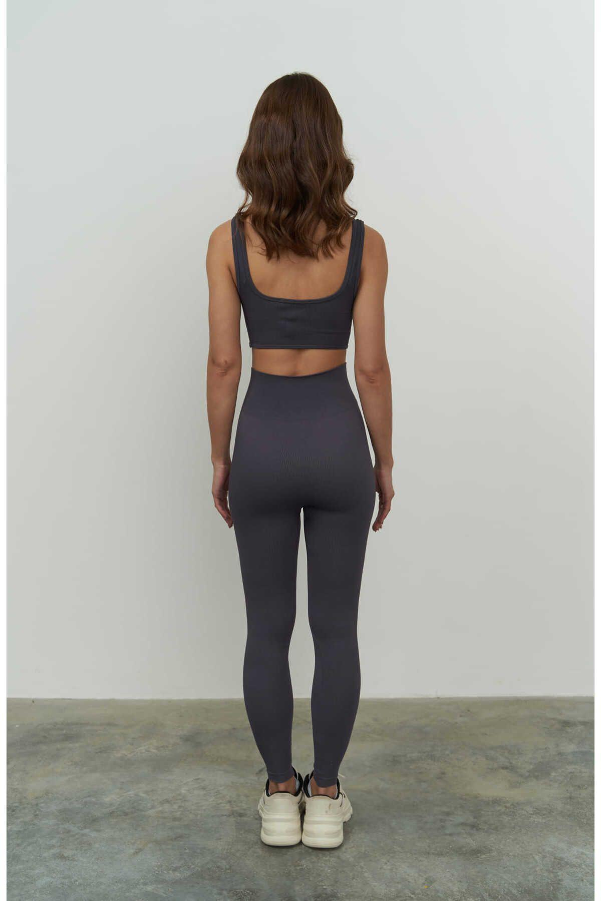 Jade Antrasit Dikişsiz Fitilli Tayt