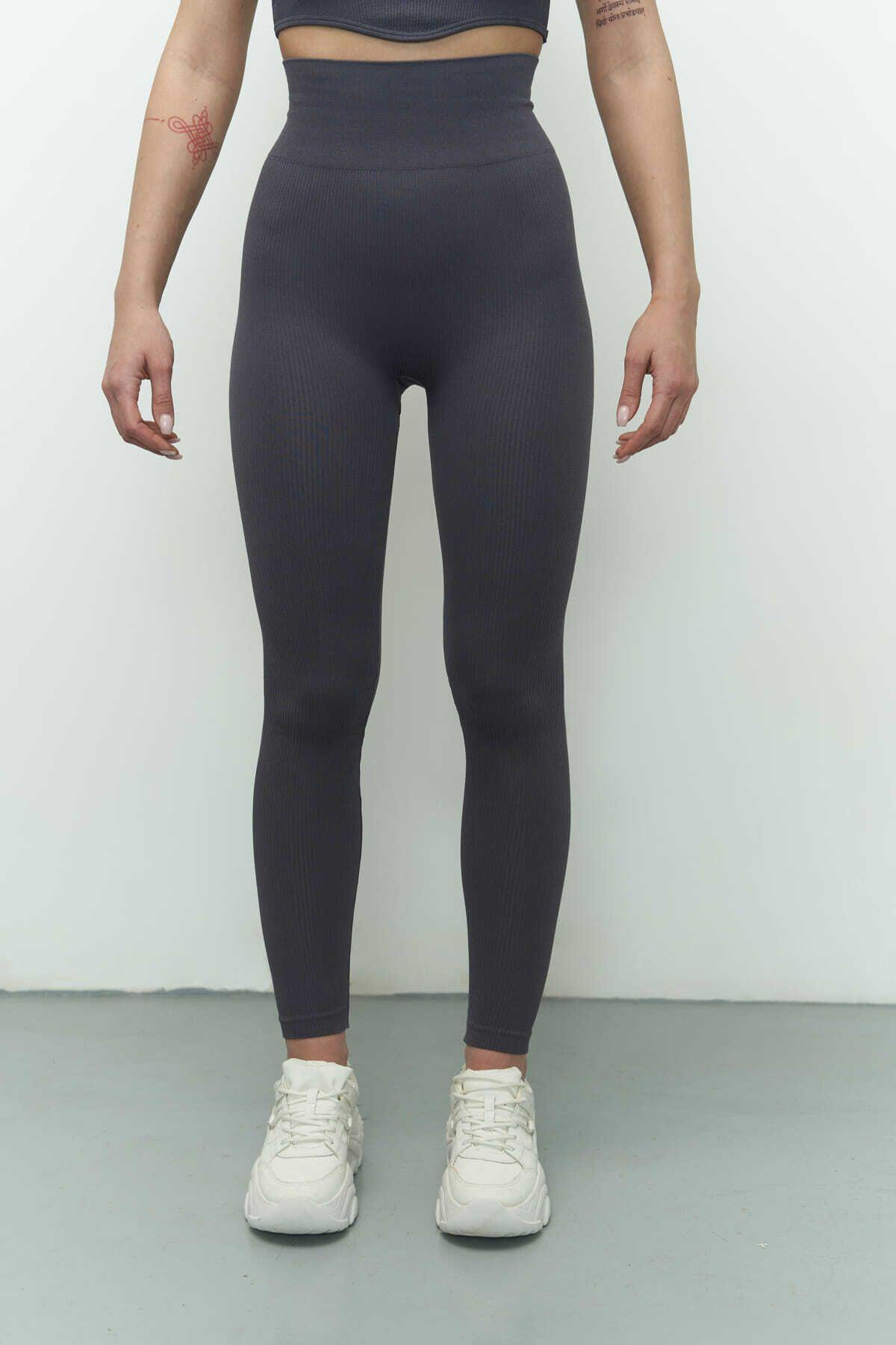 Jade Antrasit Dikişsiz Fitilli Tayt