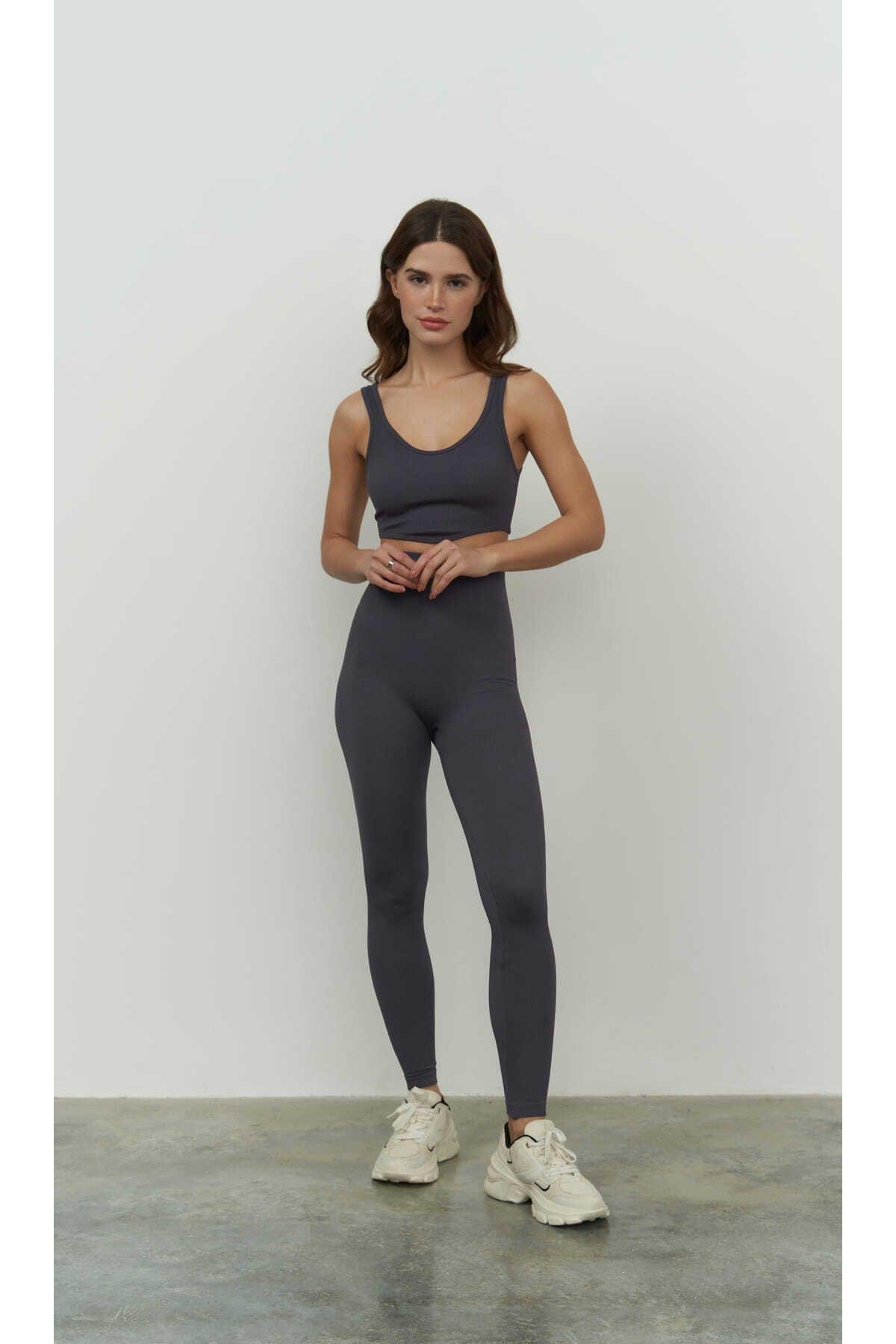 Jade Antrasit Dikişsiz Fitilli Tayt