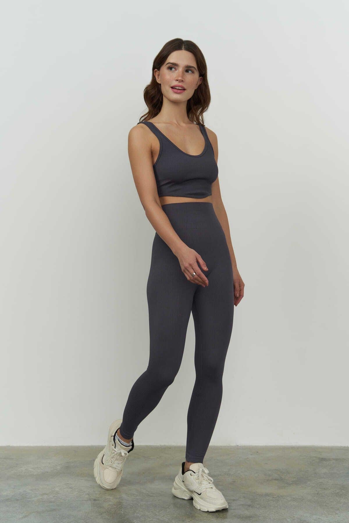 Jade Antrasit Dikişsiz Fitilli Tayt