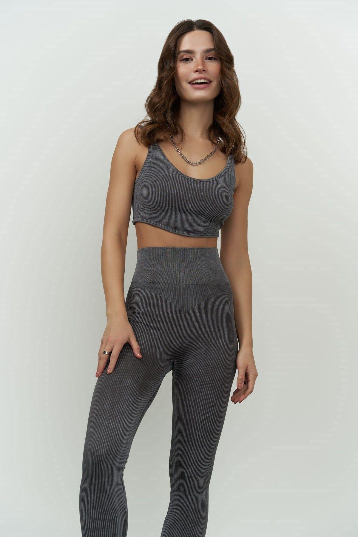 Jade Charcoal Washed Ribbed Leggings