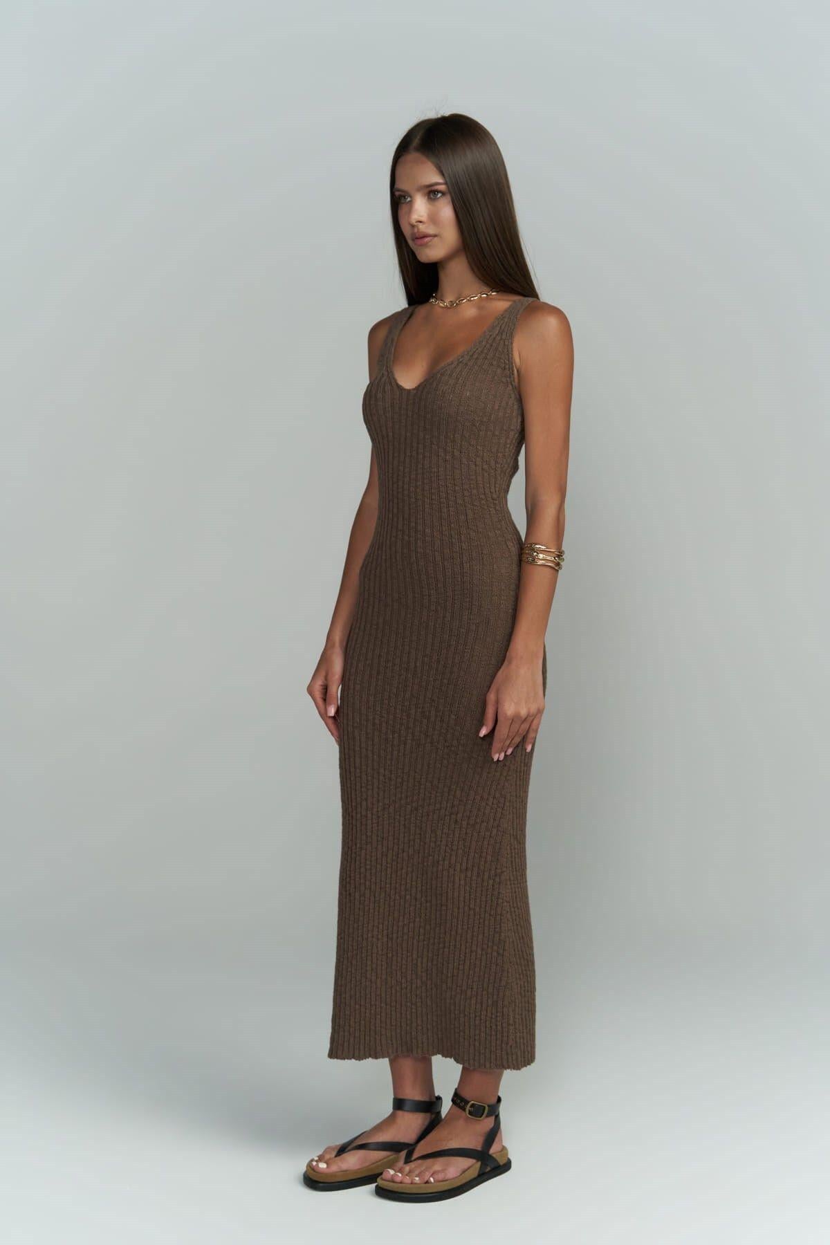 Janell Strappy Brown Knit Dress
