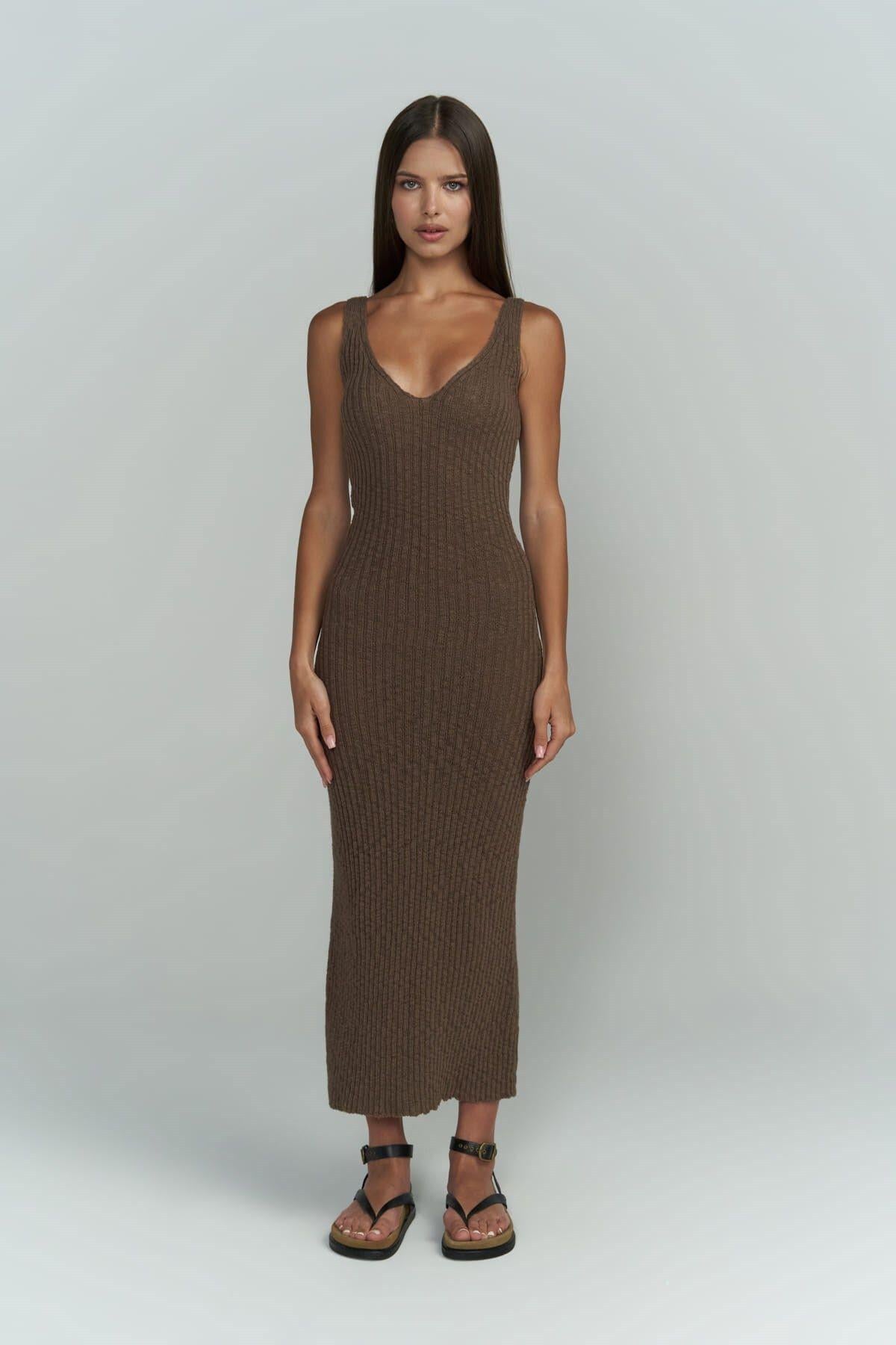 Janell Strappy Brown Knit Dress