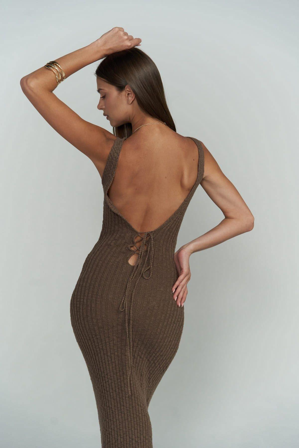 Janell Strappy Brown Knit Dress
