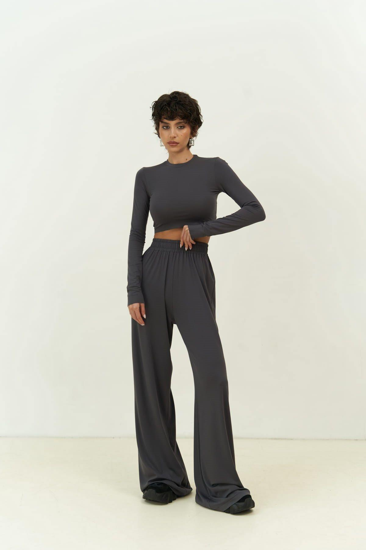 Jany Anthracite Long Sleeve Crop&Pants Set