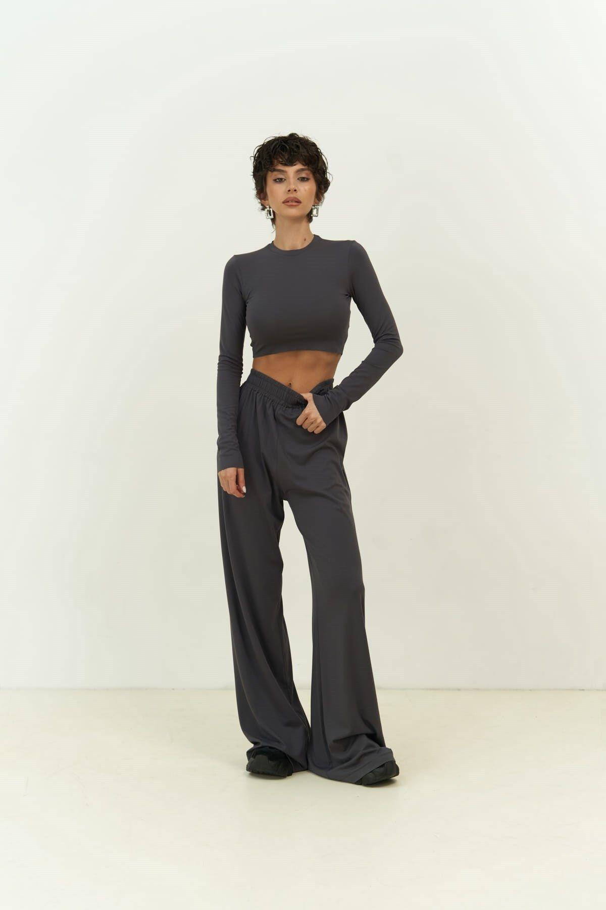 Jany Anthracite Long Sleeve Crop&Pants Set