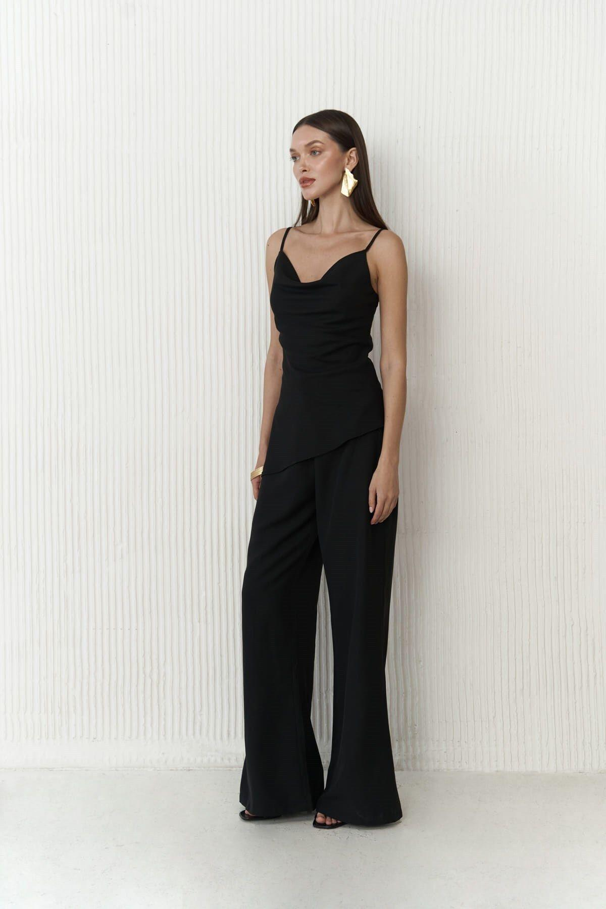 Javier Black Crop&Trousers Set