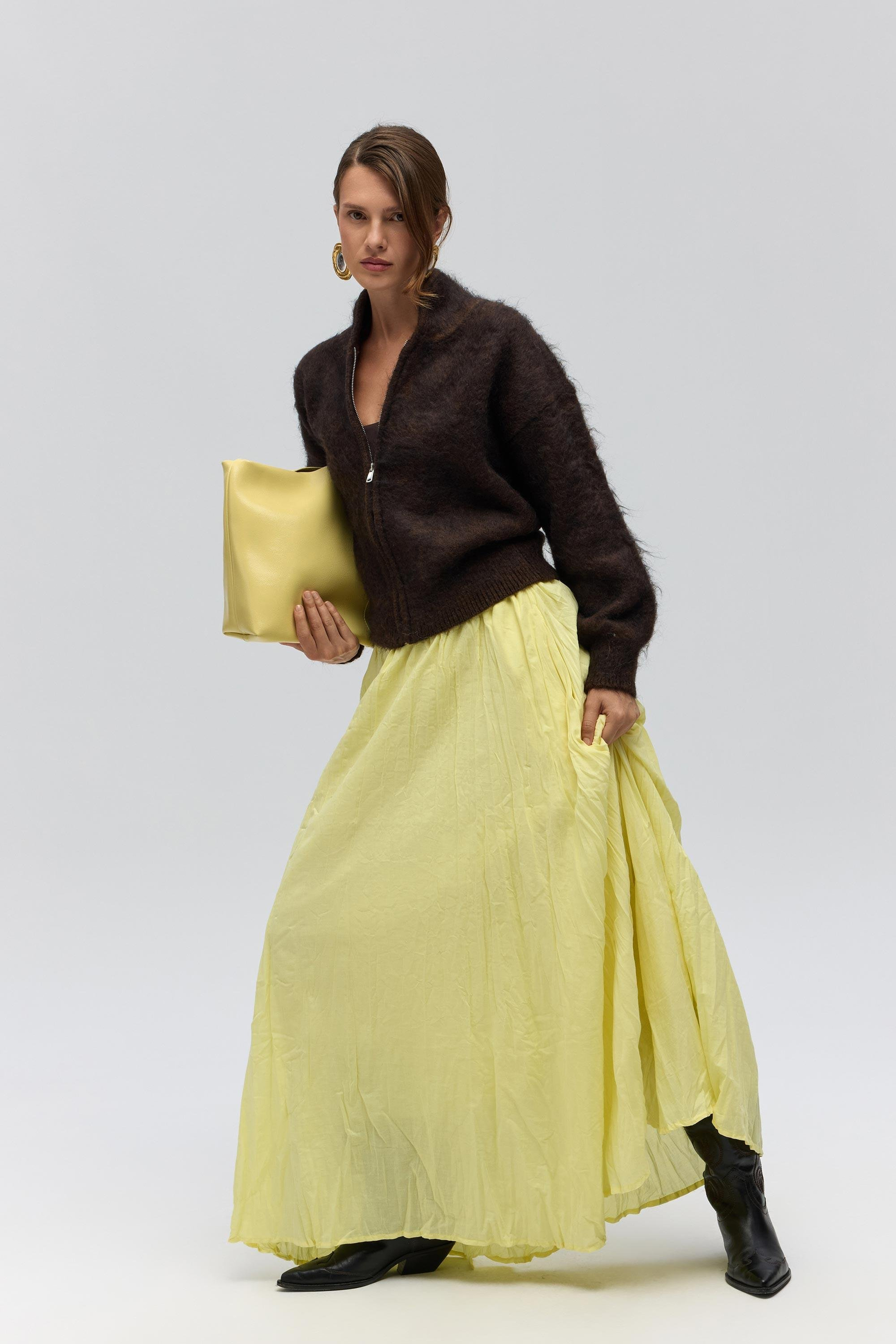 Jayla Kırışık Detay Sarı Uzun Etek