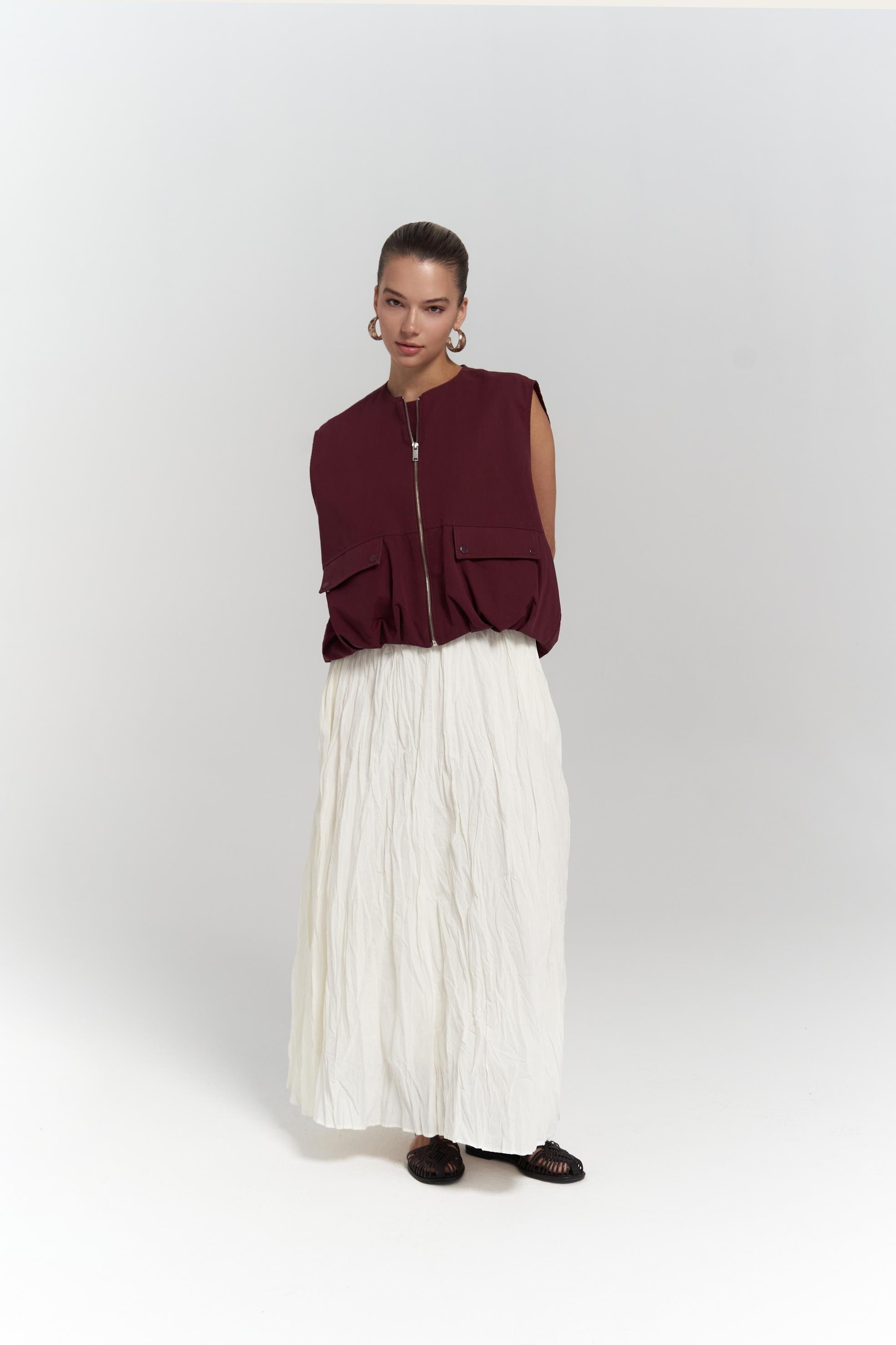 Jayla Kırışık Detay Uzun Ekru Etek