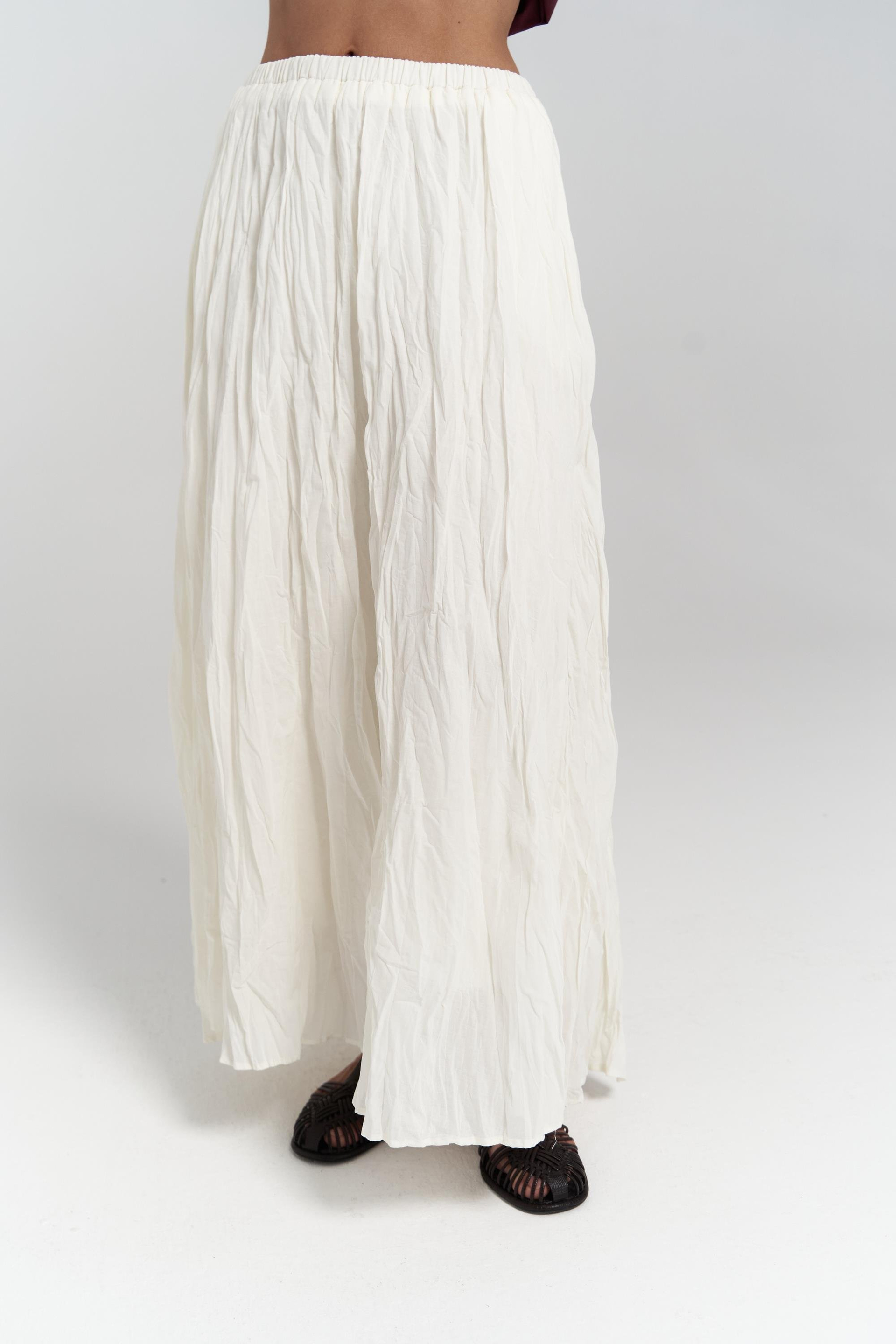 Jayla Kırışık Detay Uzun Ekru Etek