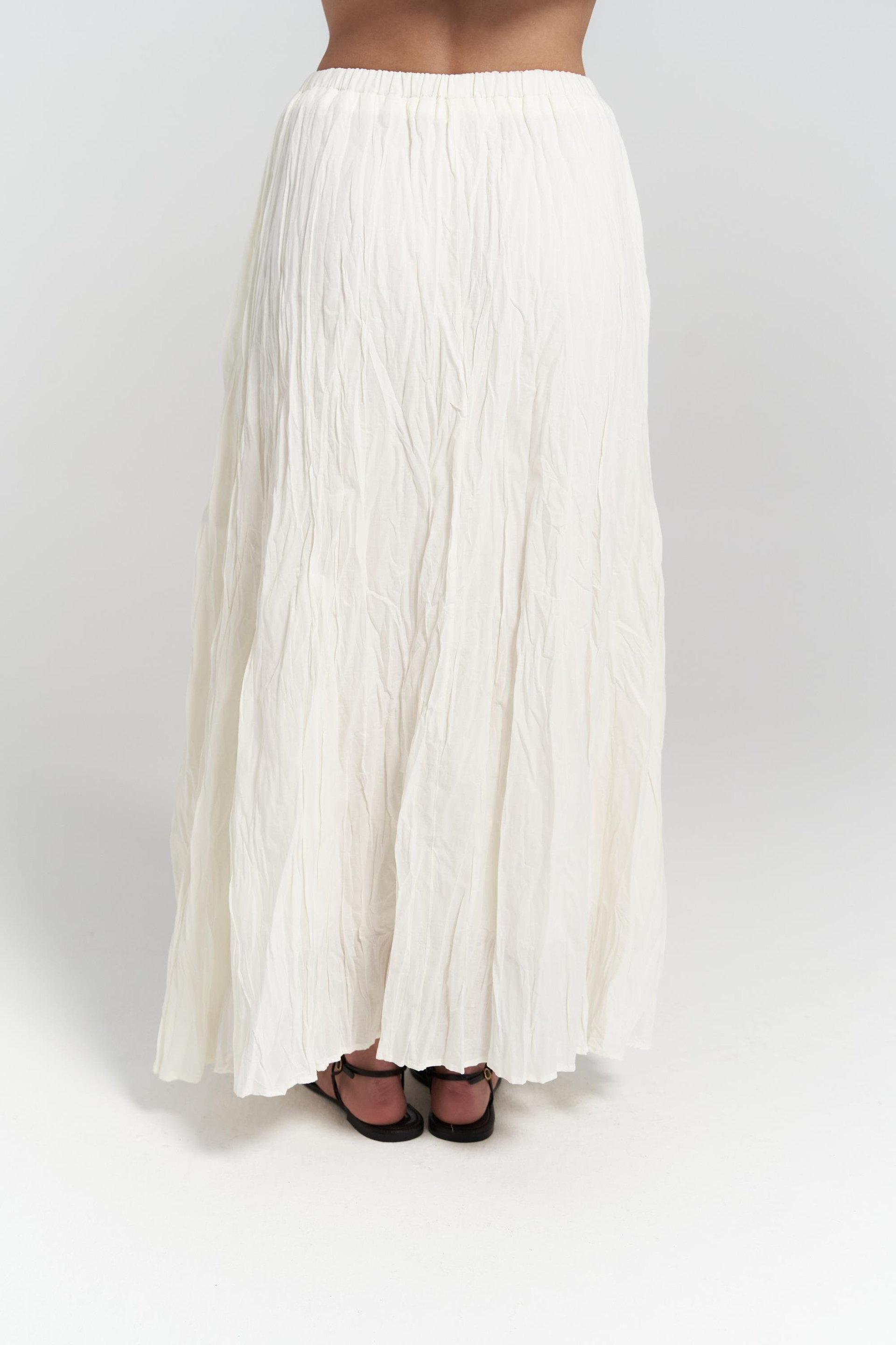 Jayla Kırışık Detay Uzun Ekru Etek