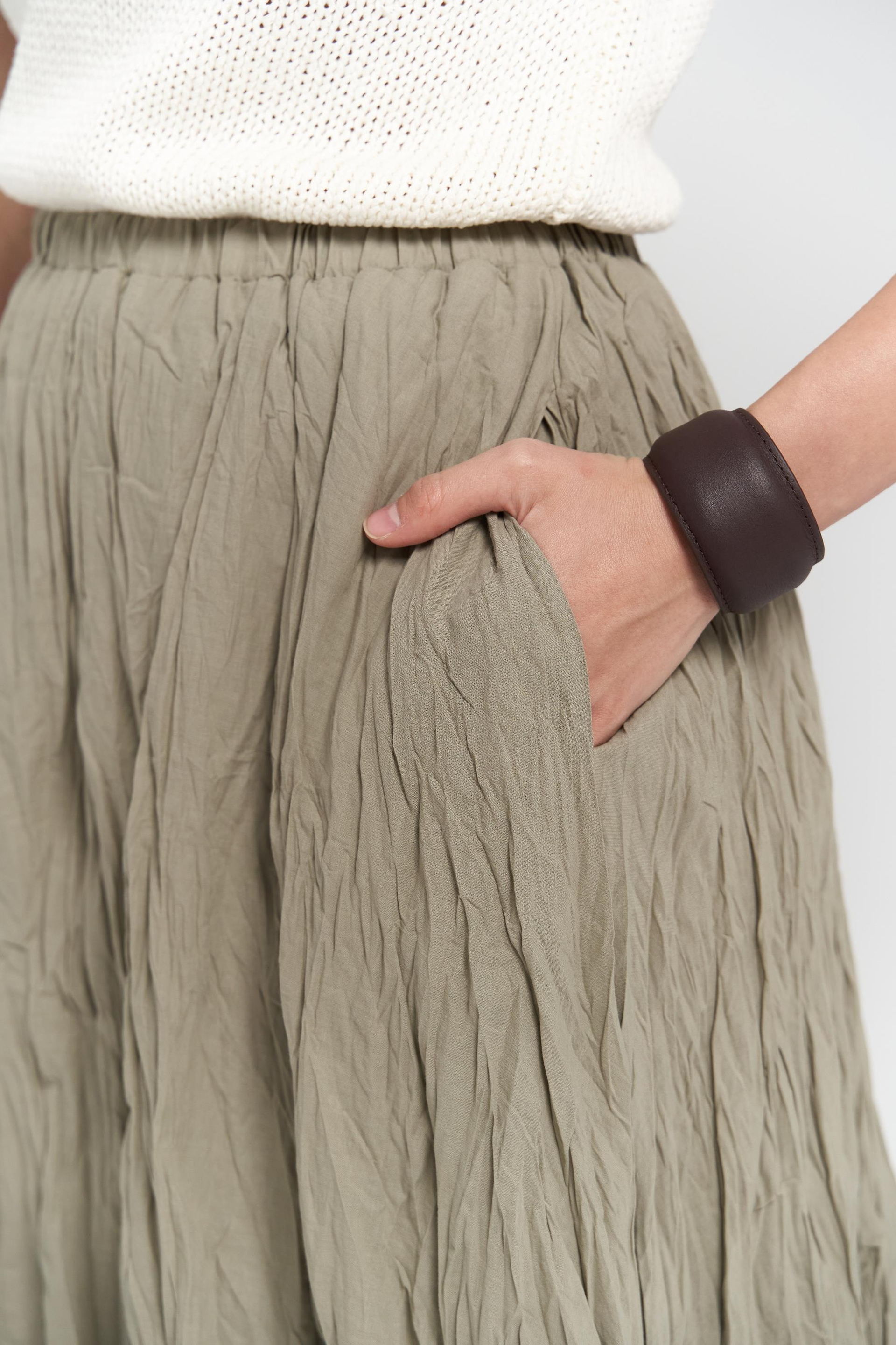 Jayla Kırışık Detay Uzun Haki Etek