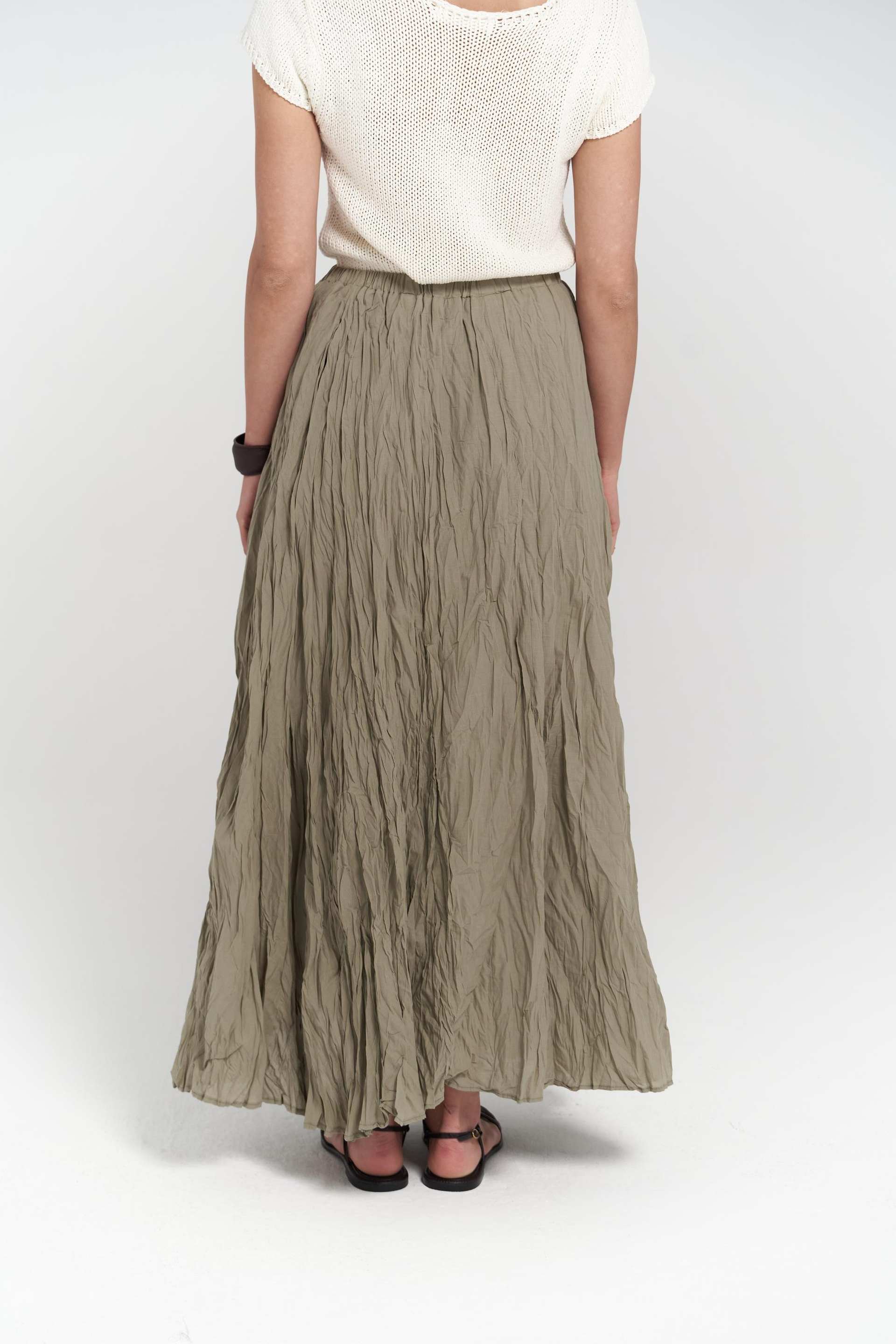 Jayla Kırışık Detay Uzun Haki Etek
