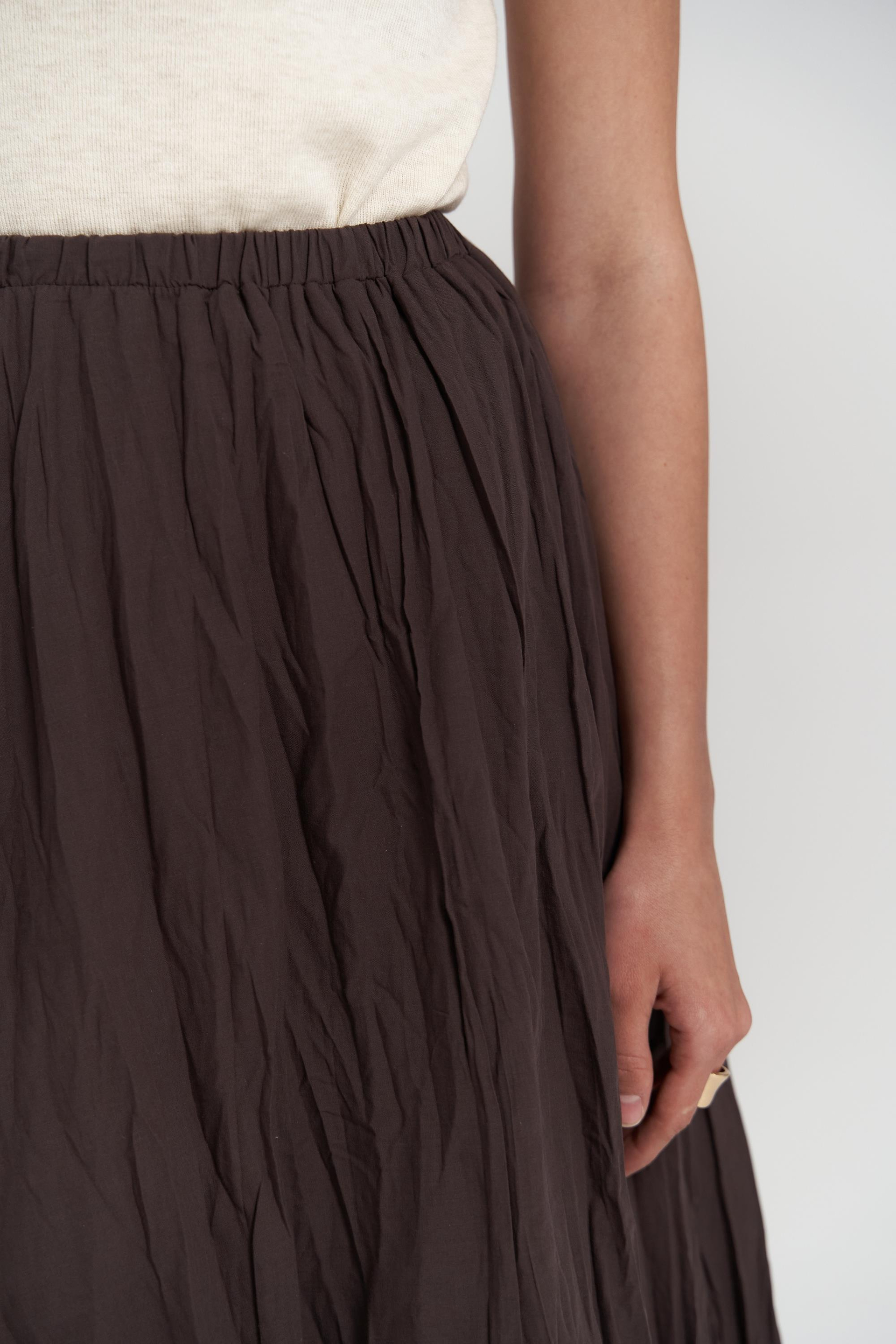 Jayla Kırışık Detay Uzun Kahve Etek