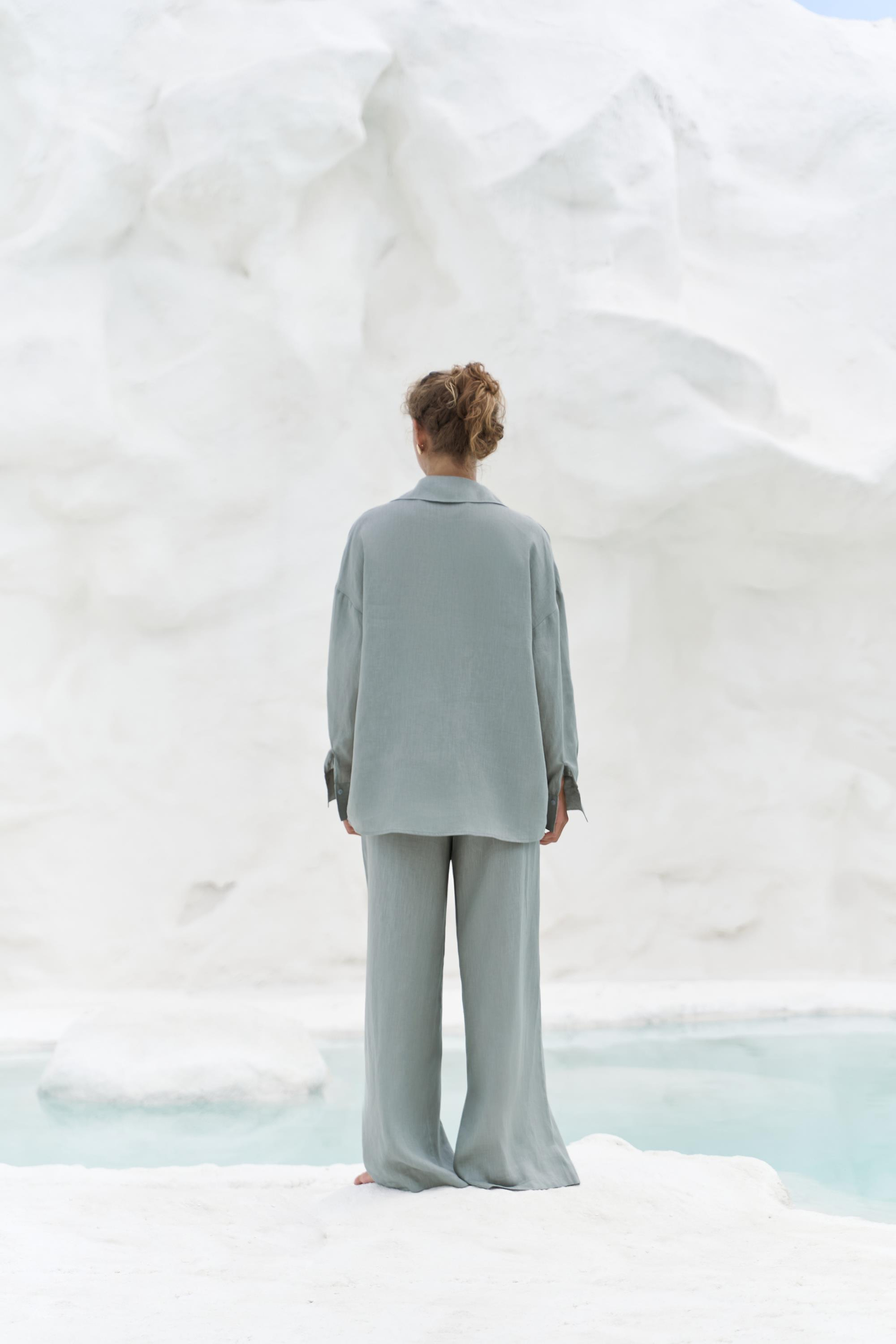 Jelsomina Oversize Mint Keten Gömlek Pantolon Takım