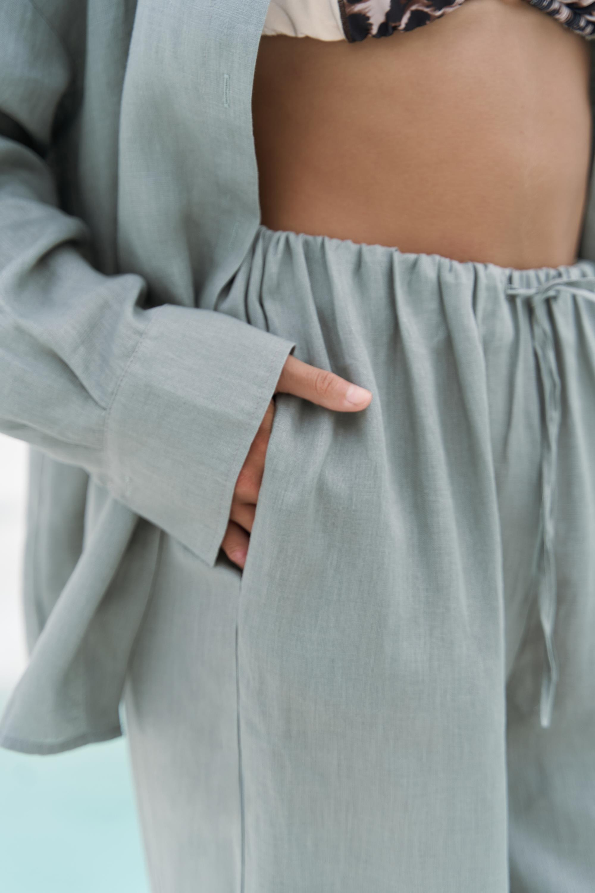 Jelsomina Oversize Mint Keten Gömlek Pantolon Takım