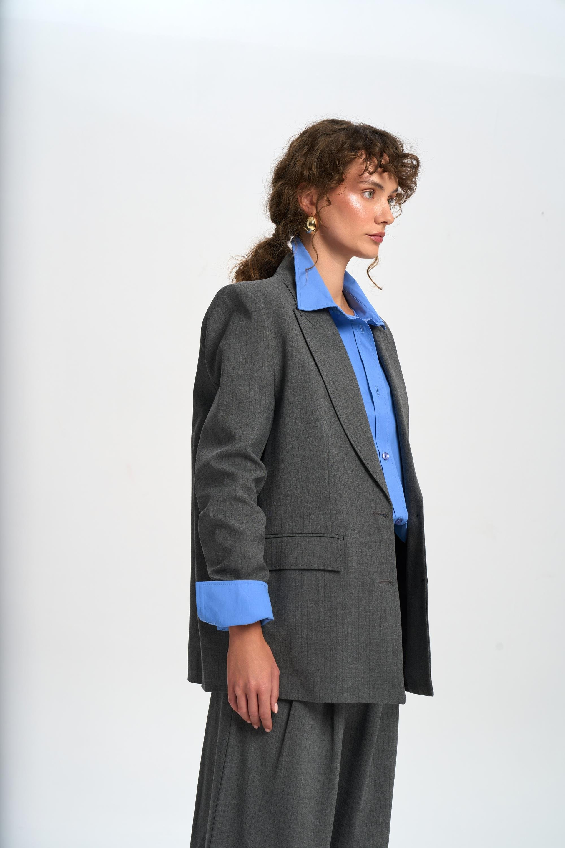 Jessical Çizgili Füme Blazer