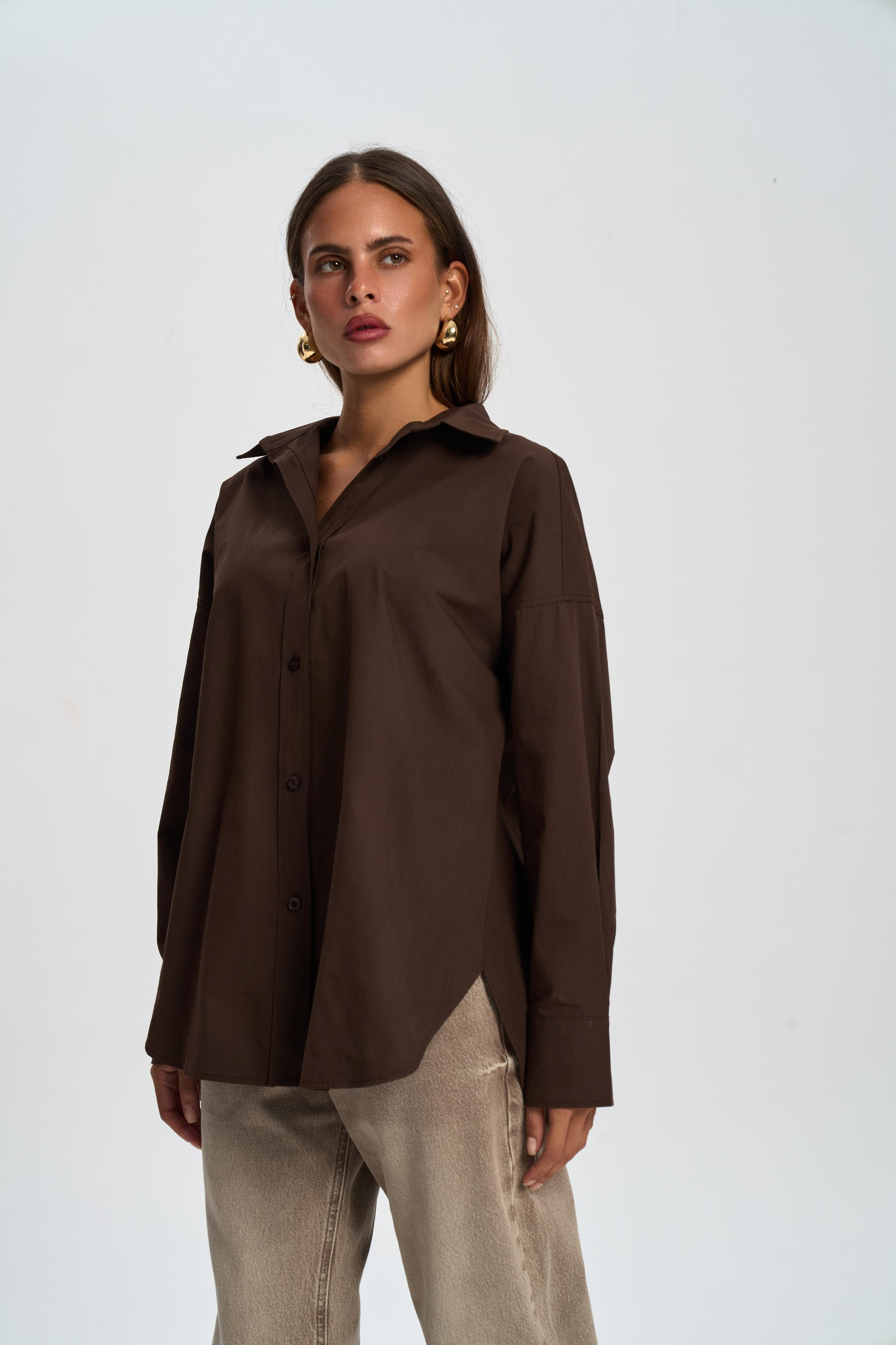 Josie Oversize Kahve Gömlek