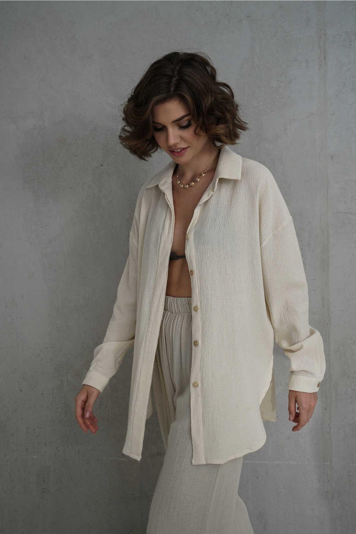Bohemai Jovena Beige Shirt with Hidden Buttons