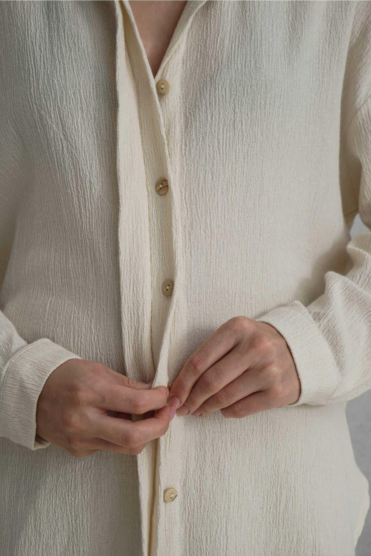 Bohemai Jovena Beige Shirt with Hidden Buttons