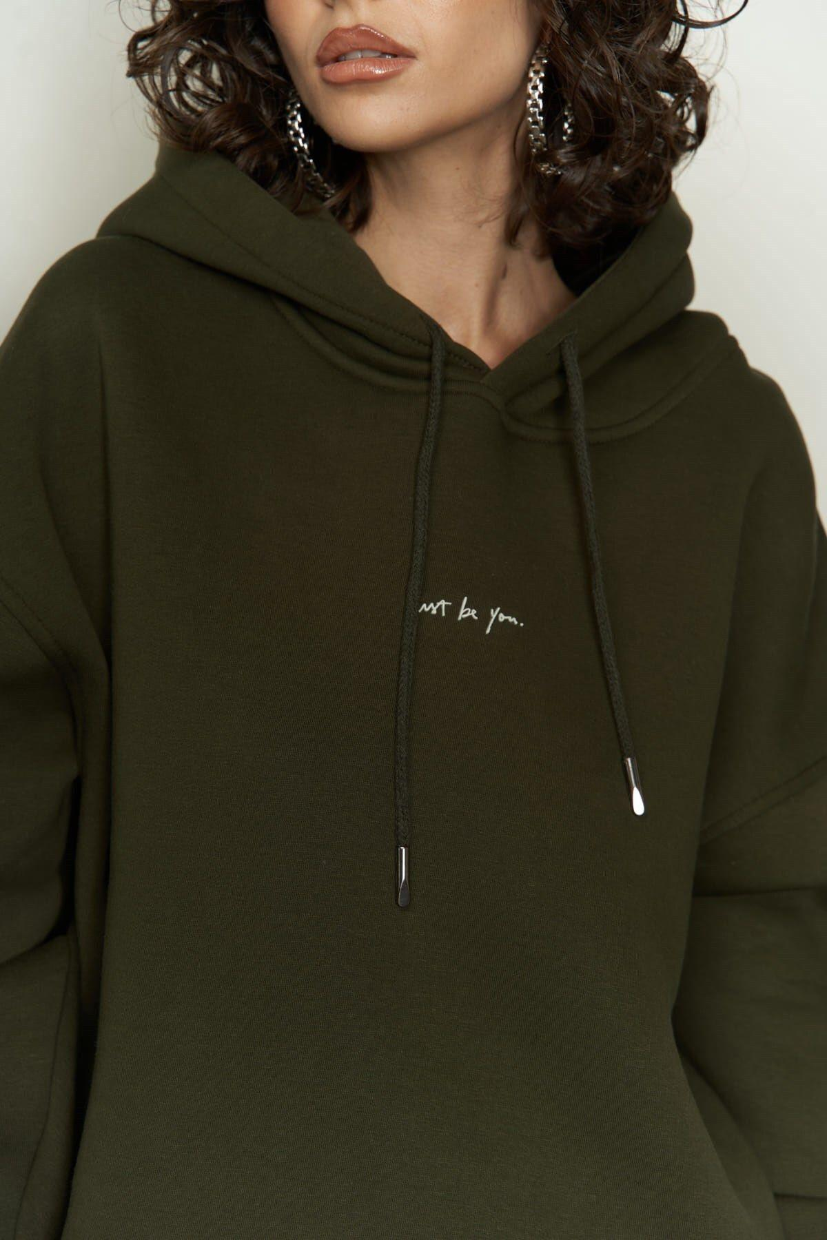 Just Be You Dark Khaki Hoodie Sweatshirt