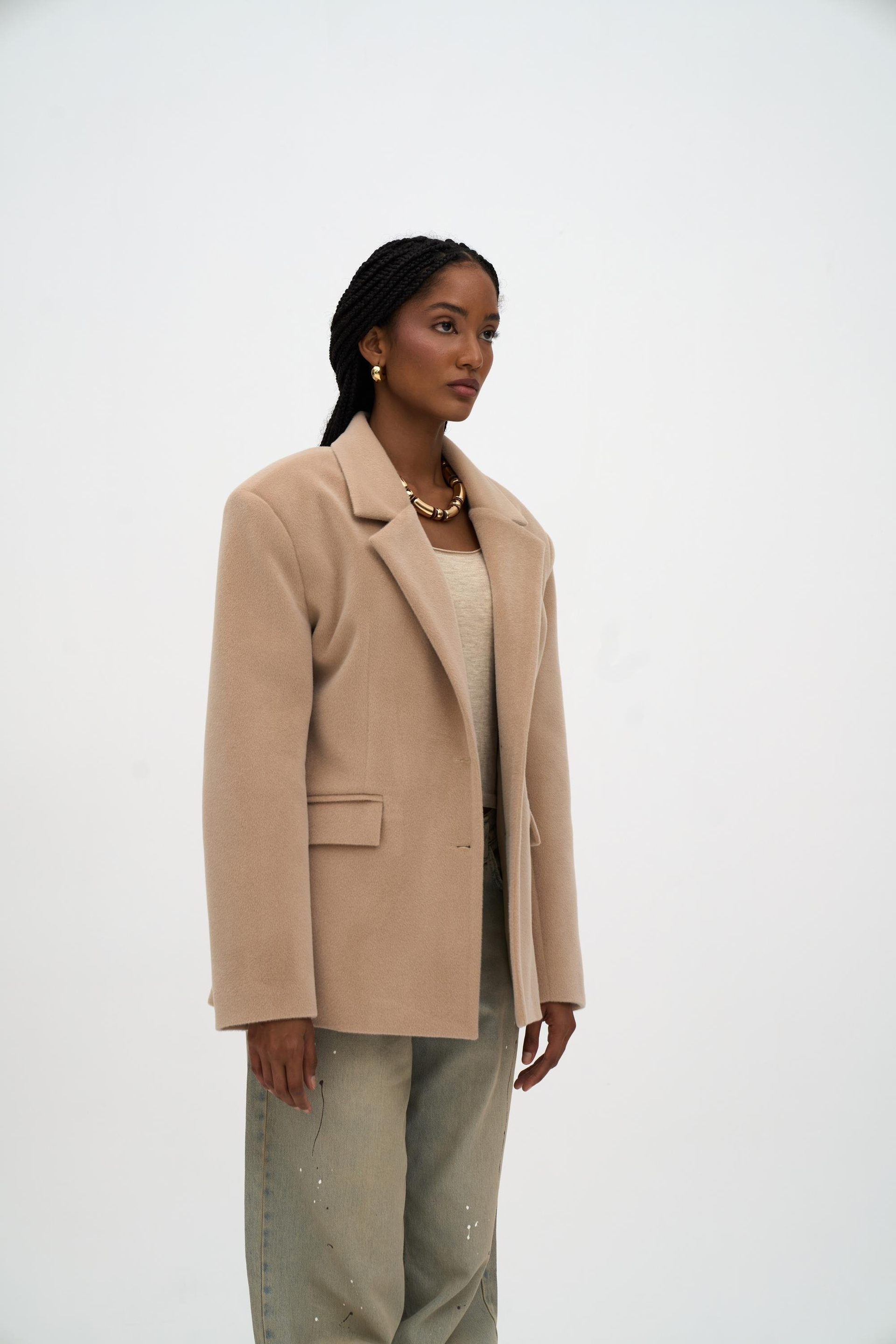 Kaela Bel Oturmalı Bej Blazer