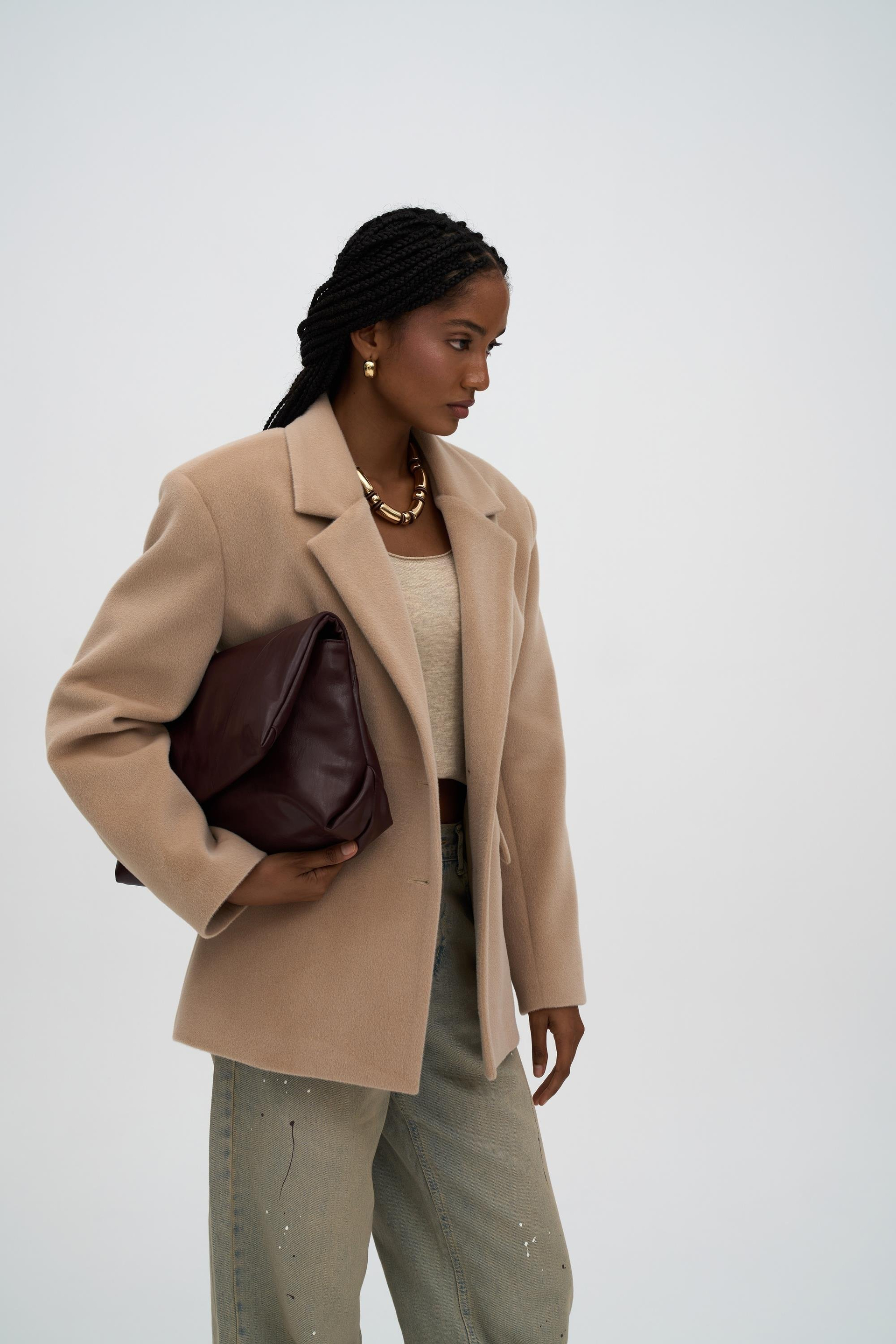 Kaela Bel Oturmalı Bej Blazer