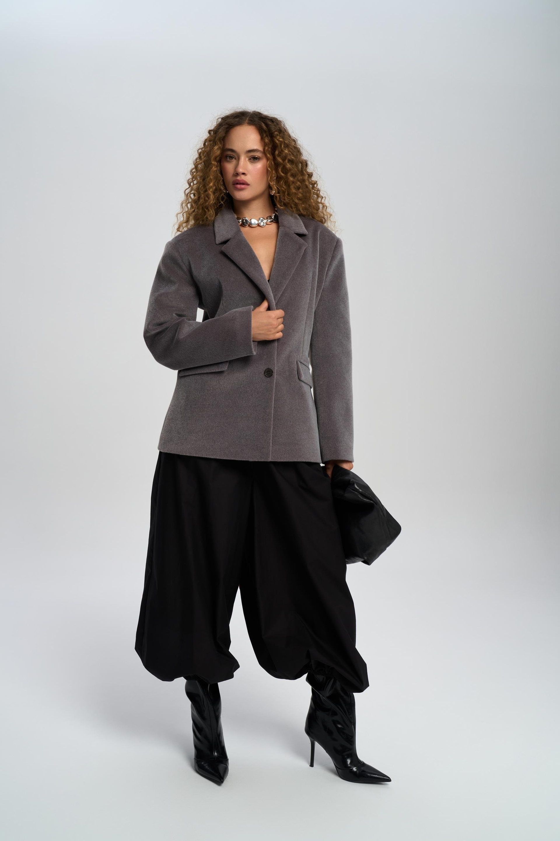 Kaela Bel Oturmalı Gri Blazer